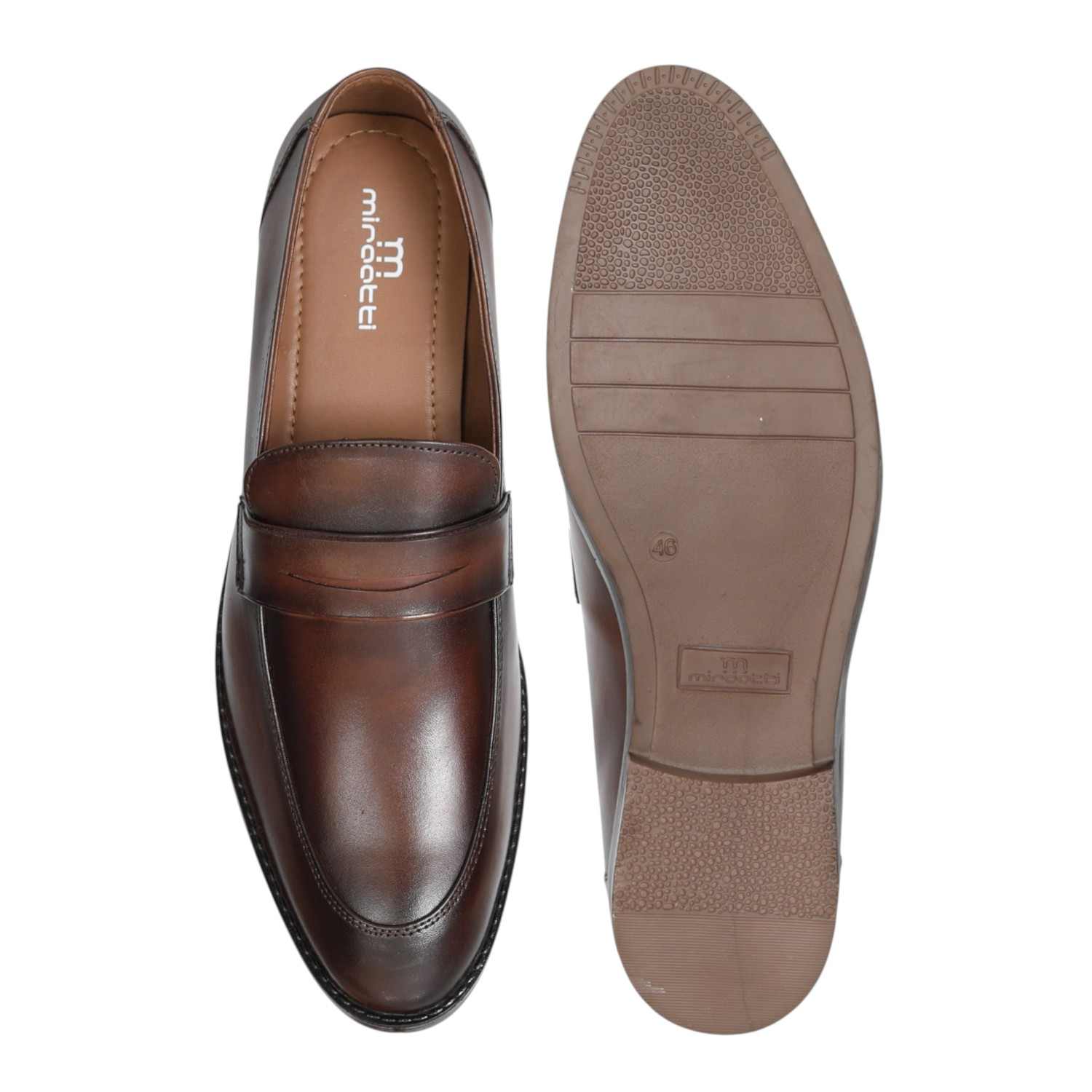 Men Tan Polished Slip-On Dress Shoes
