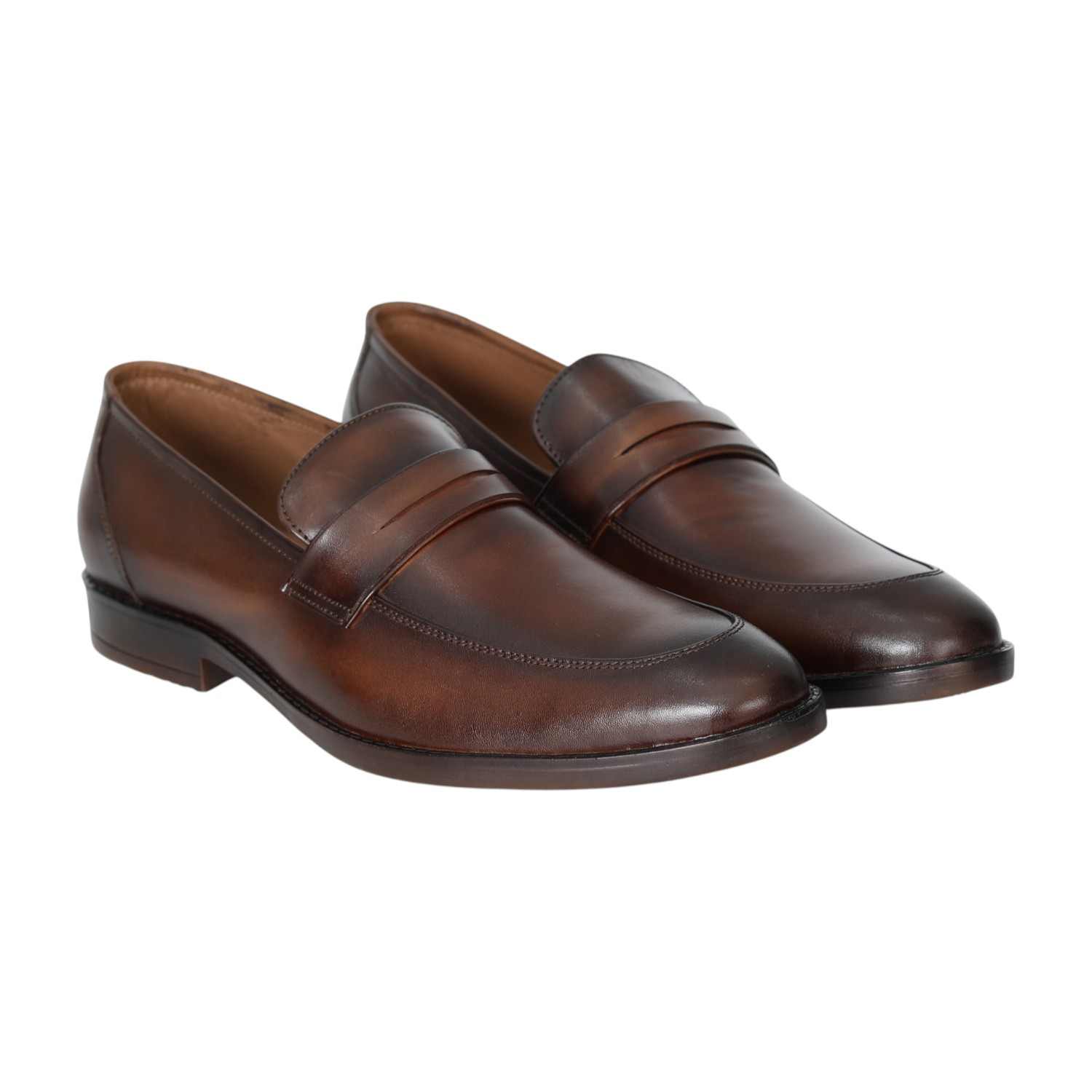 Men Tan Polished Slip-On Dress Shoes