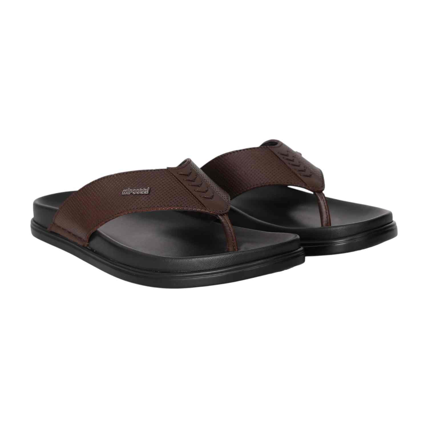 Men Brown Textured Comfort Slippers