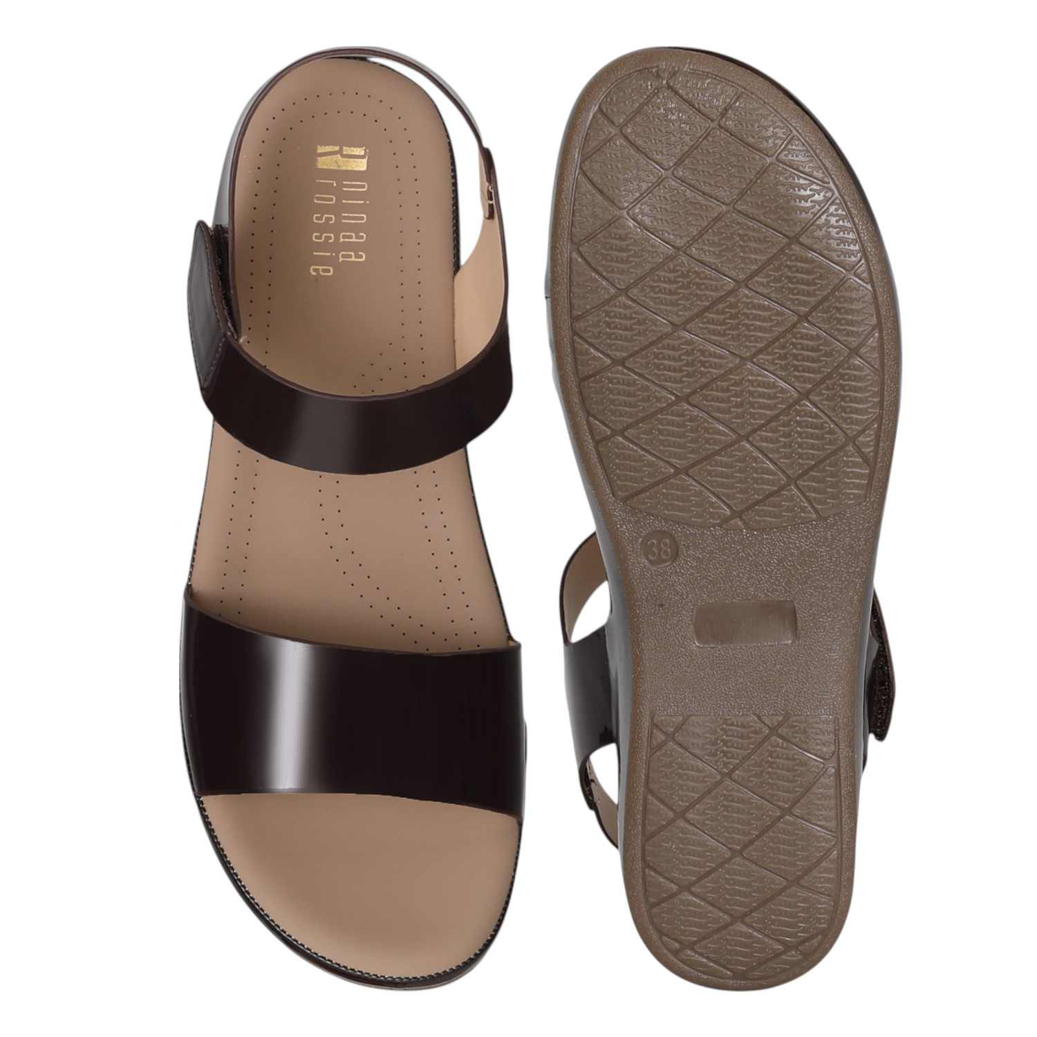 Women’s Brown Glossy Strap Sandals