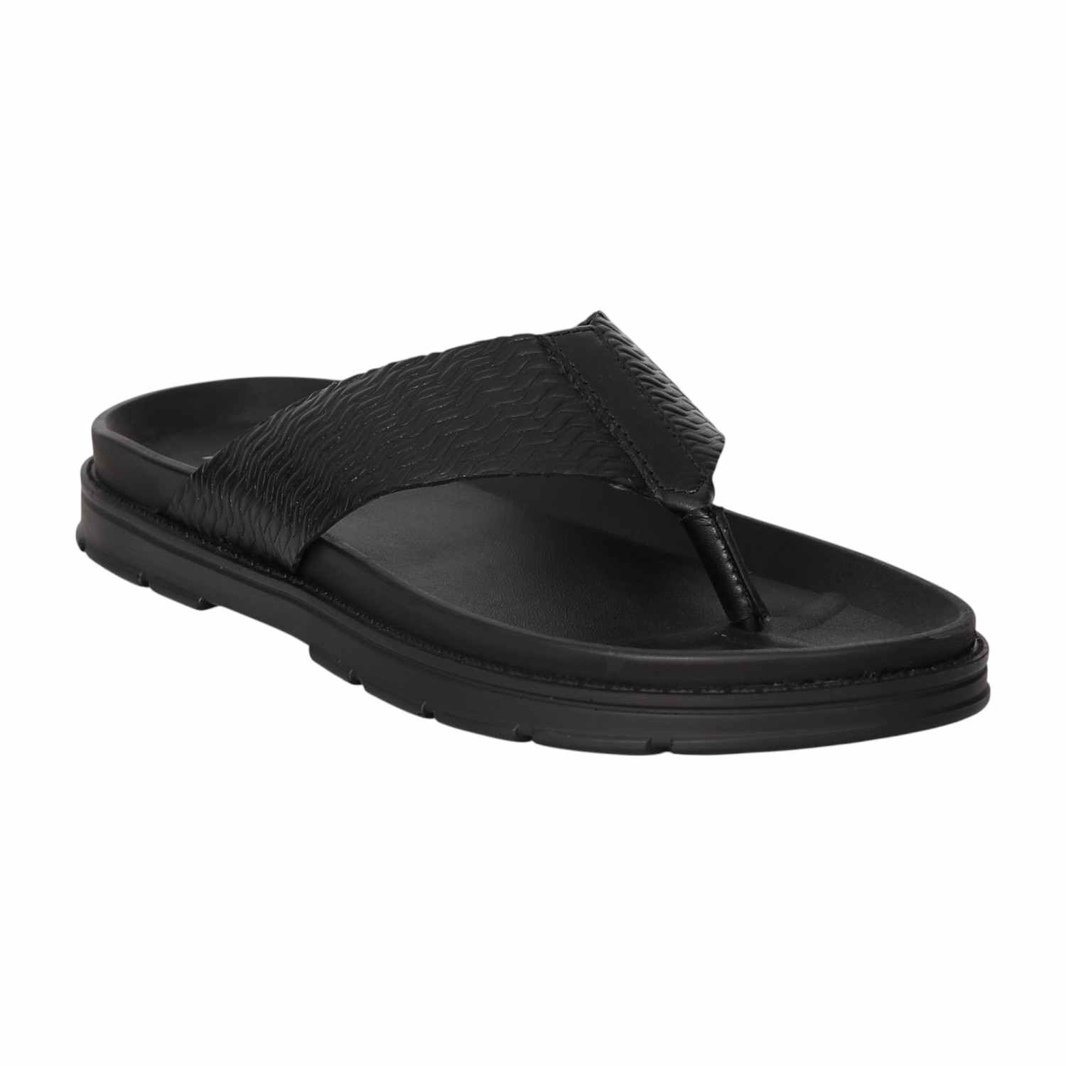 Men Jet Black Textured Thong Sandals