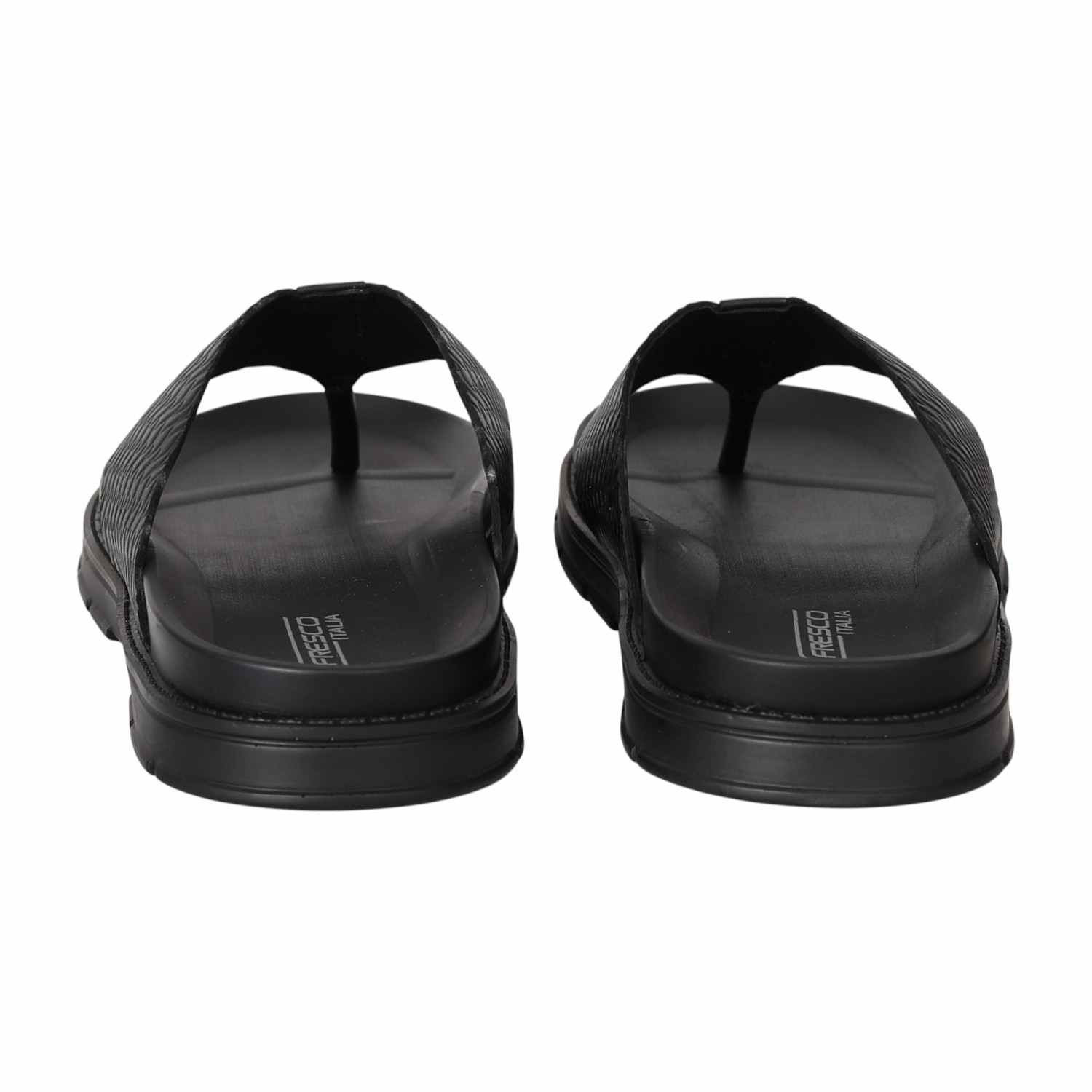 Men Jet Black Textured Thong Sandals