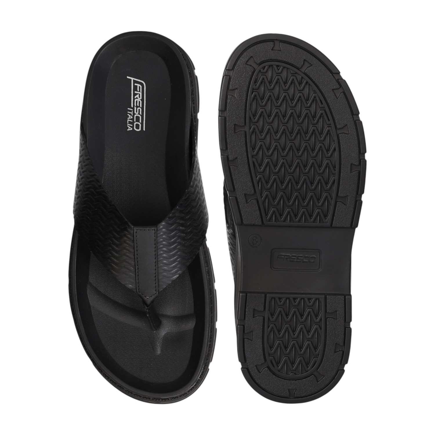 Men Jet Black Textured Thong Sandals