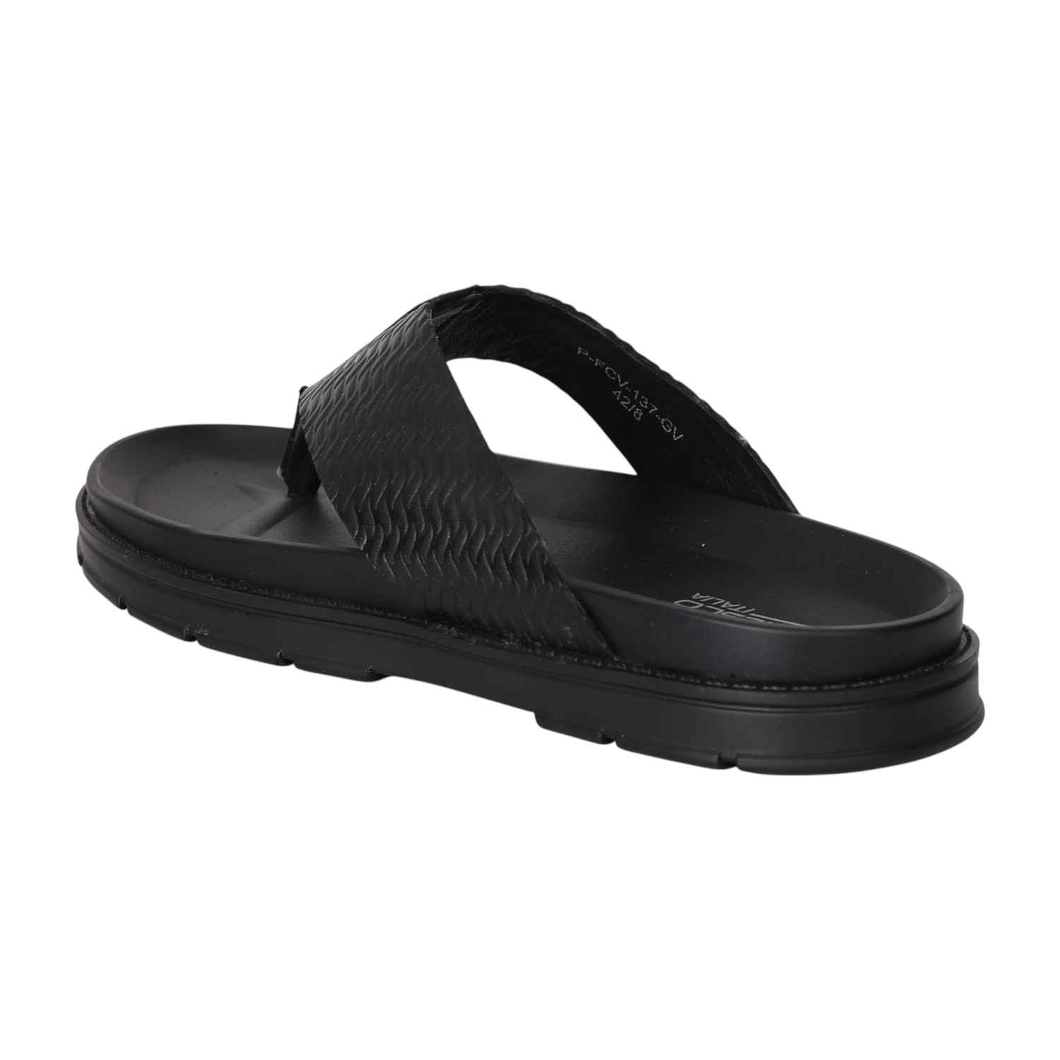 Men Jet Black Textured Thong Sandals