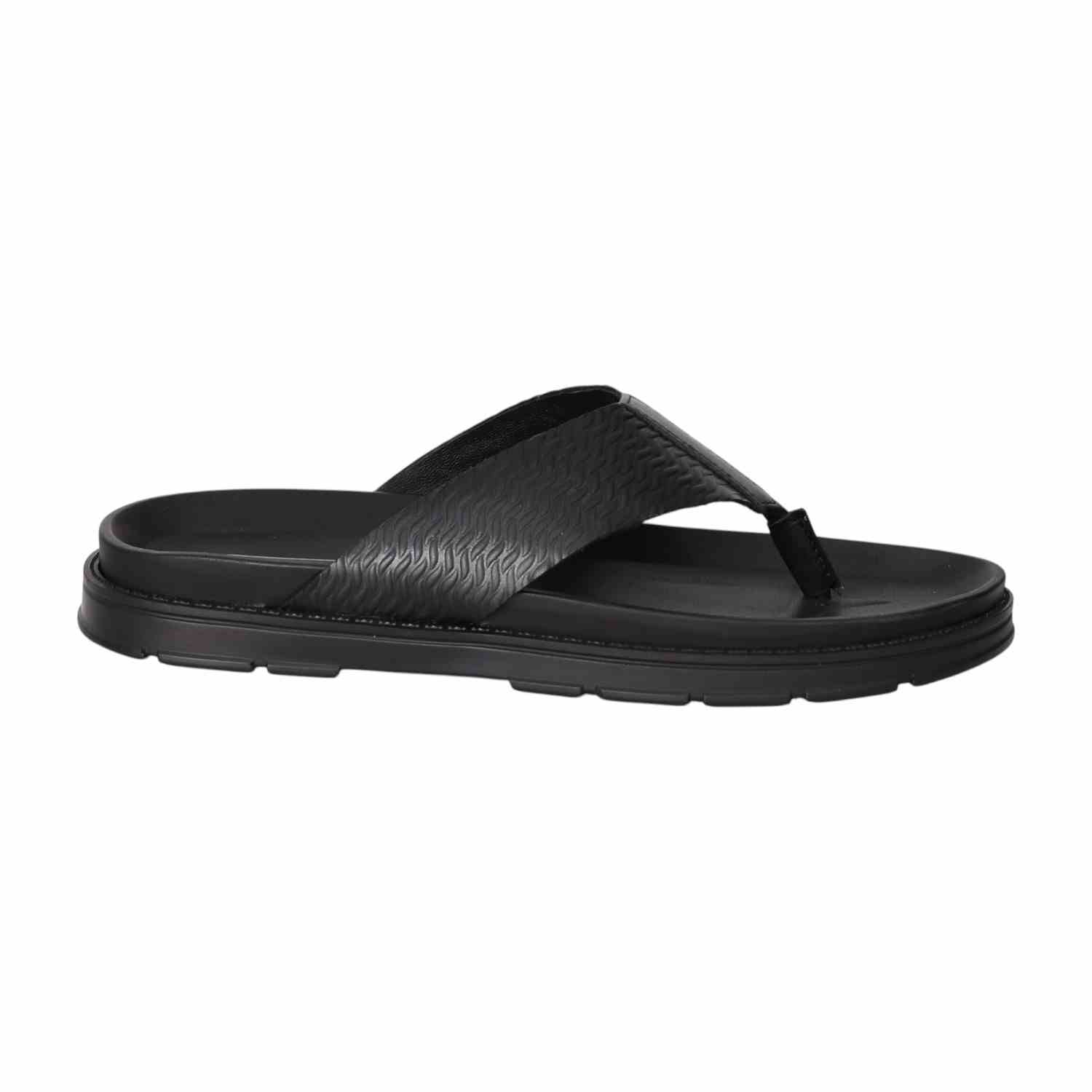 Men Jet Black Textured Thong Sandals