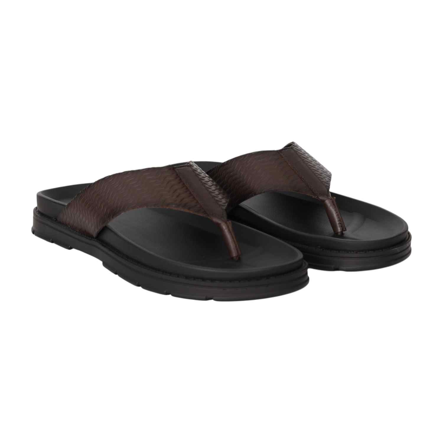 Men Cocoa Brown Textured Thong Sandals