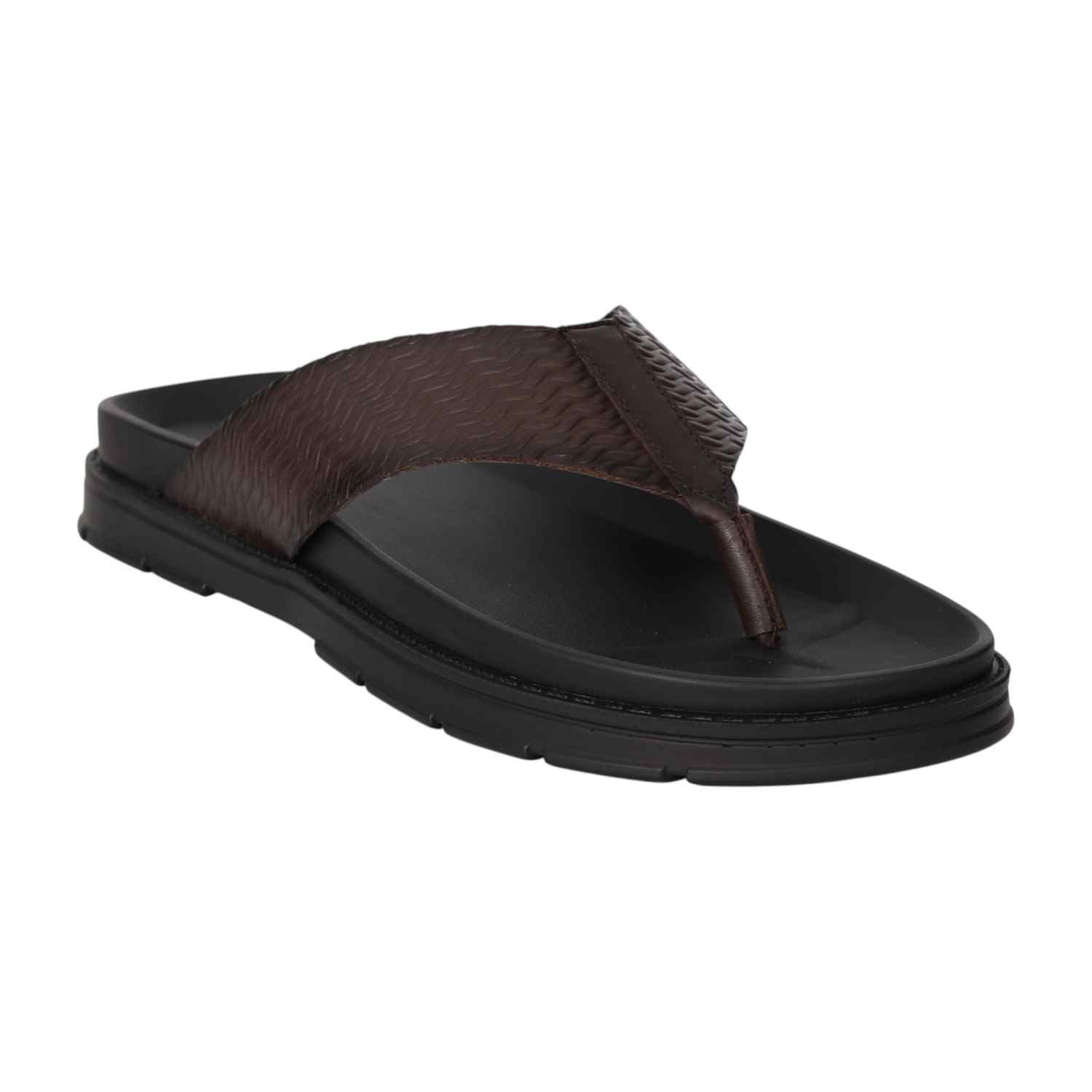 Men Cocoa Brown Textured Thong Sandals