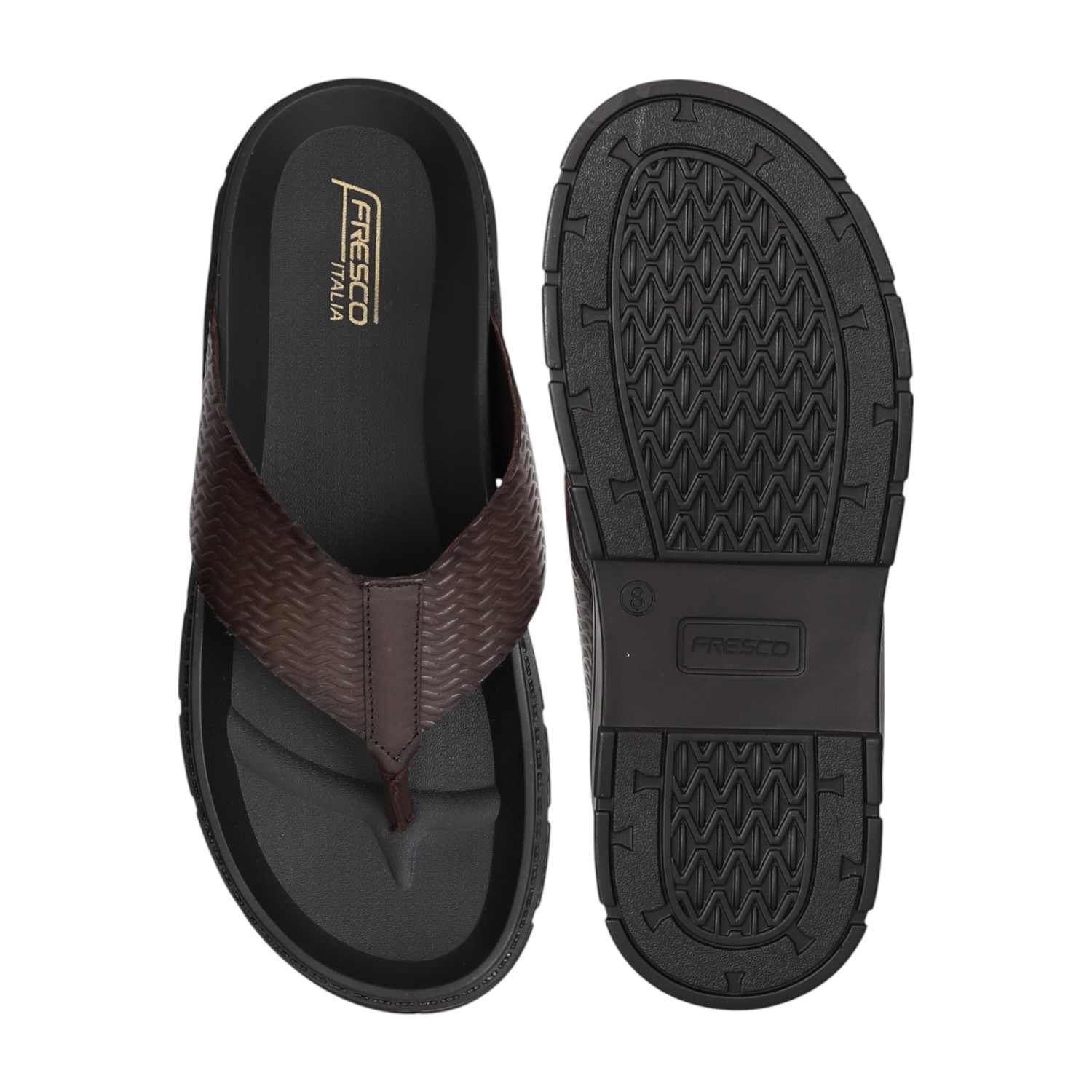 Men Cocoa Brown Textured Thong Sandals
