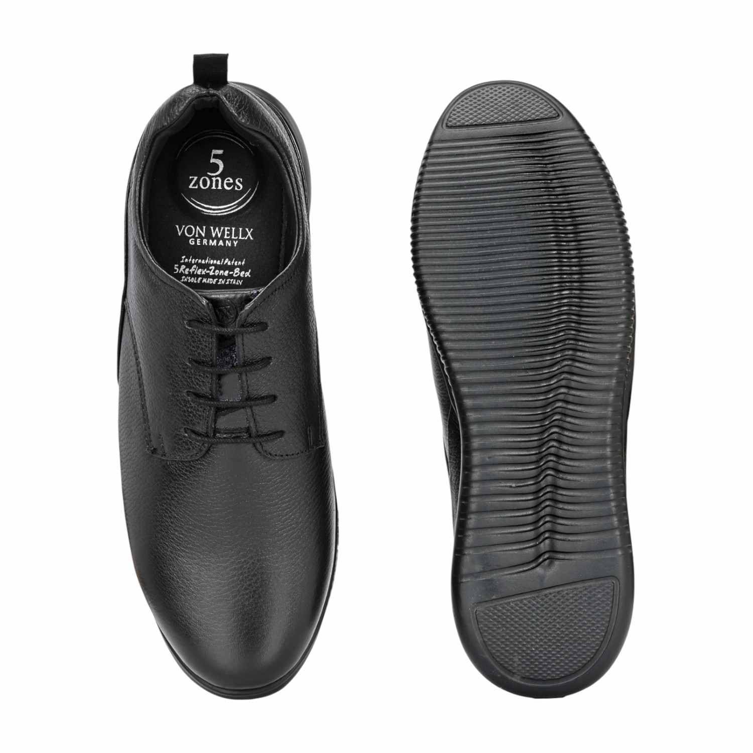Men Black Comfort Derby Shoe with Pebbled and Smooth Leather