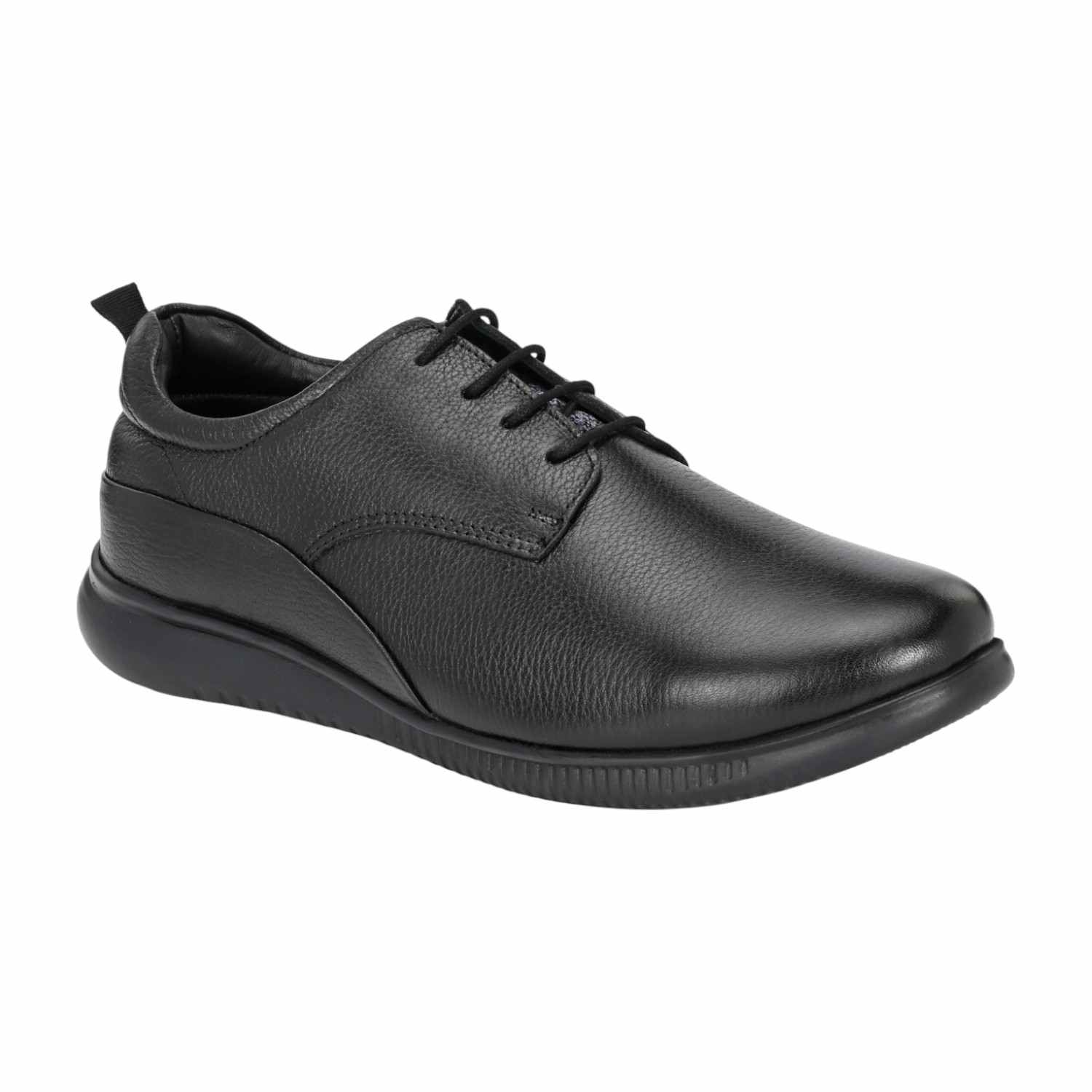 Men Black Comfort Derby Shoe with Pebbled and Smooth Leather