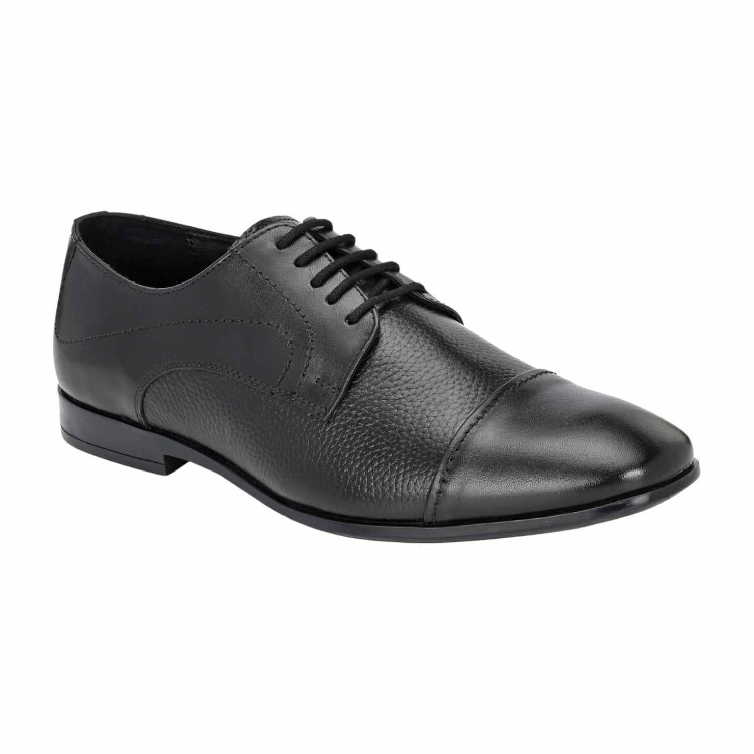 Men Black Leather Cap-Toe Formal Shoes