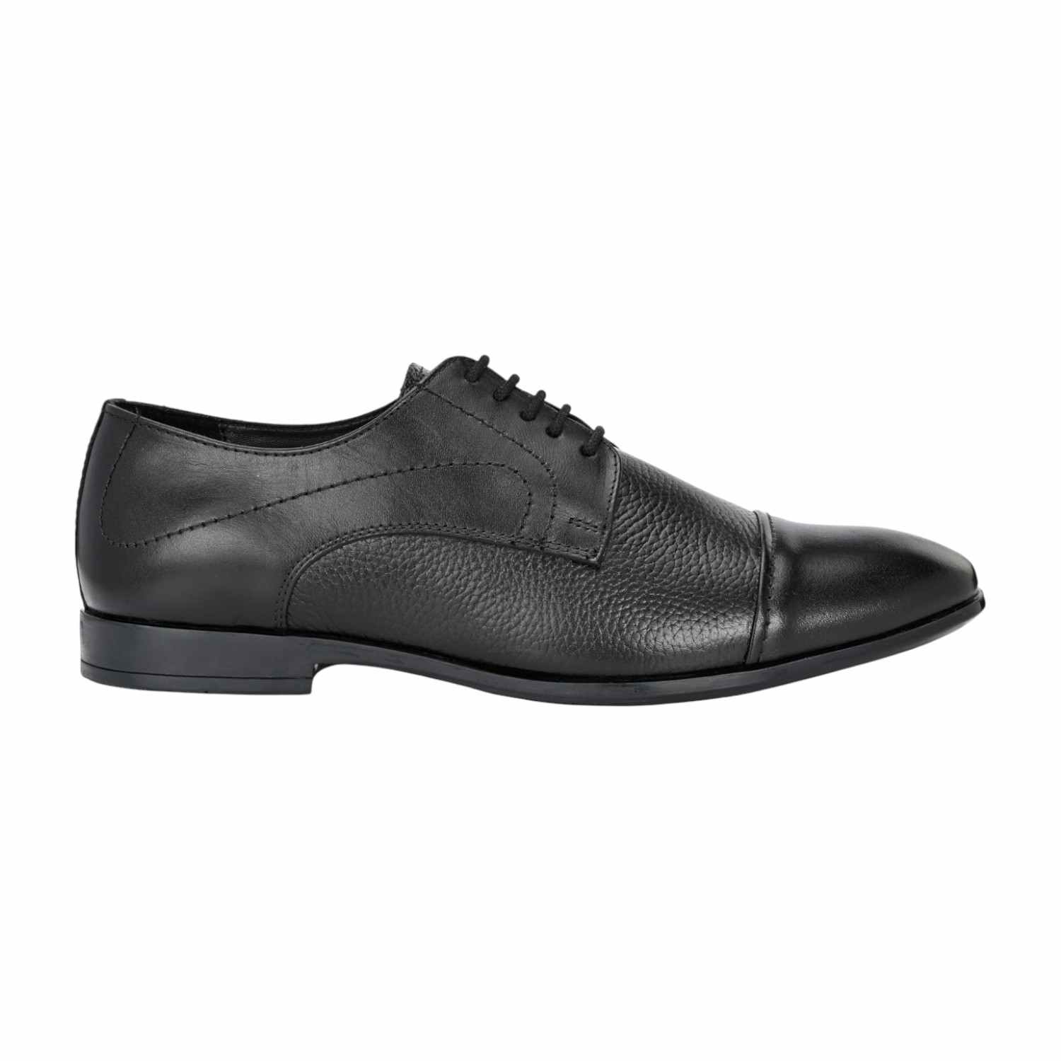 Men Black Leather Cap-Toe Formal Shoes