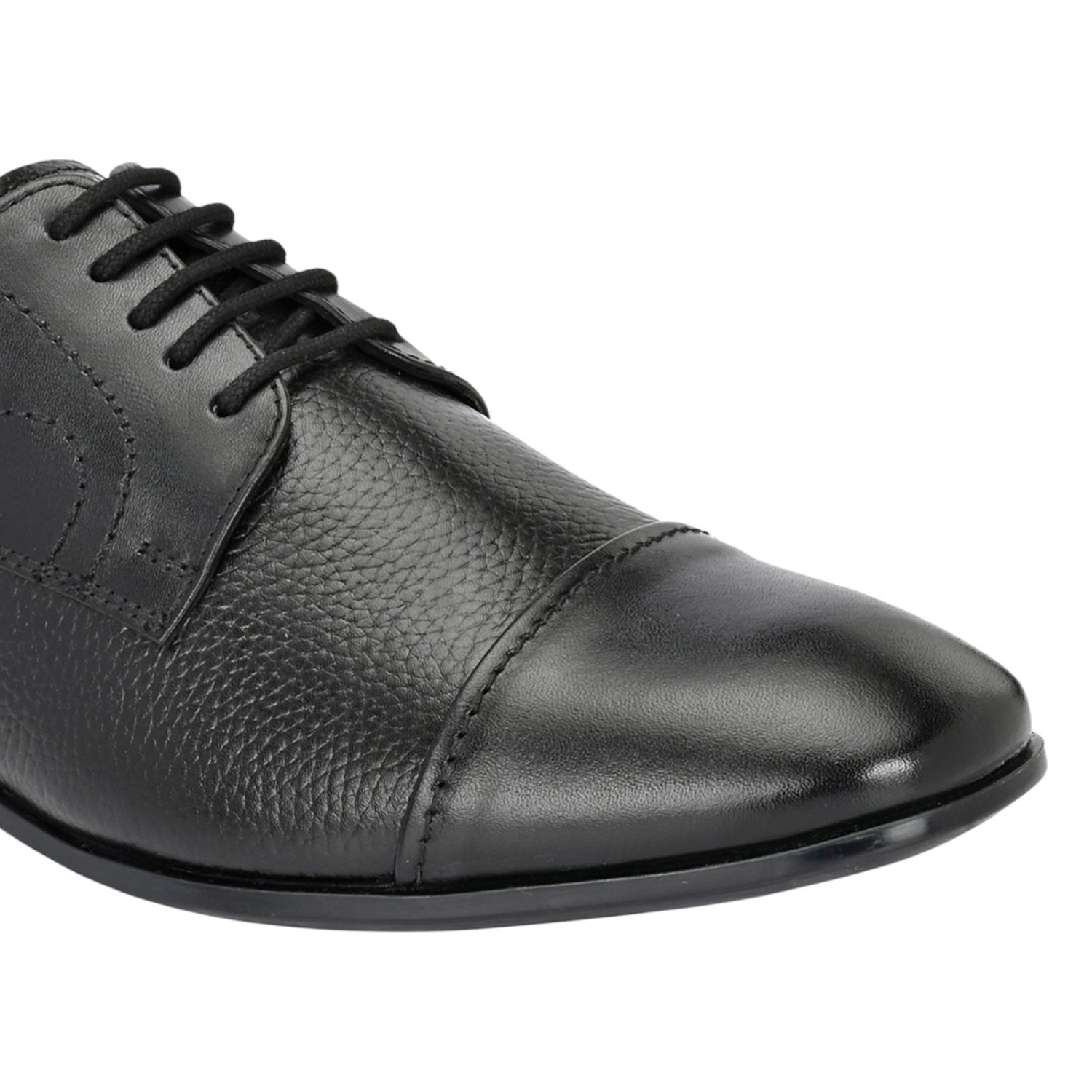 Men Black Leather Cap-Toe Formal Shoes