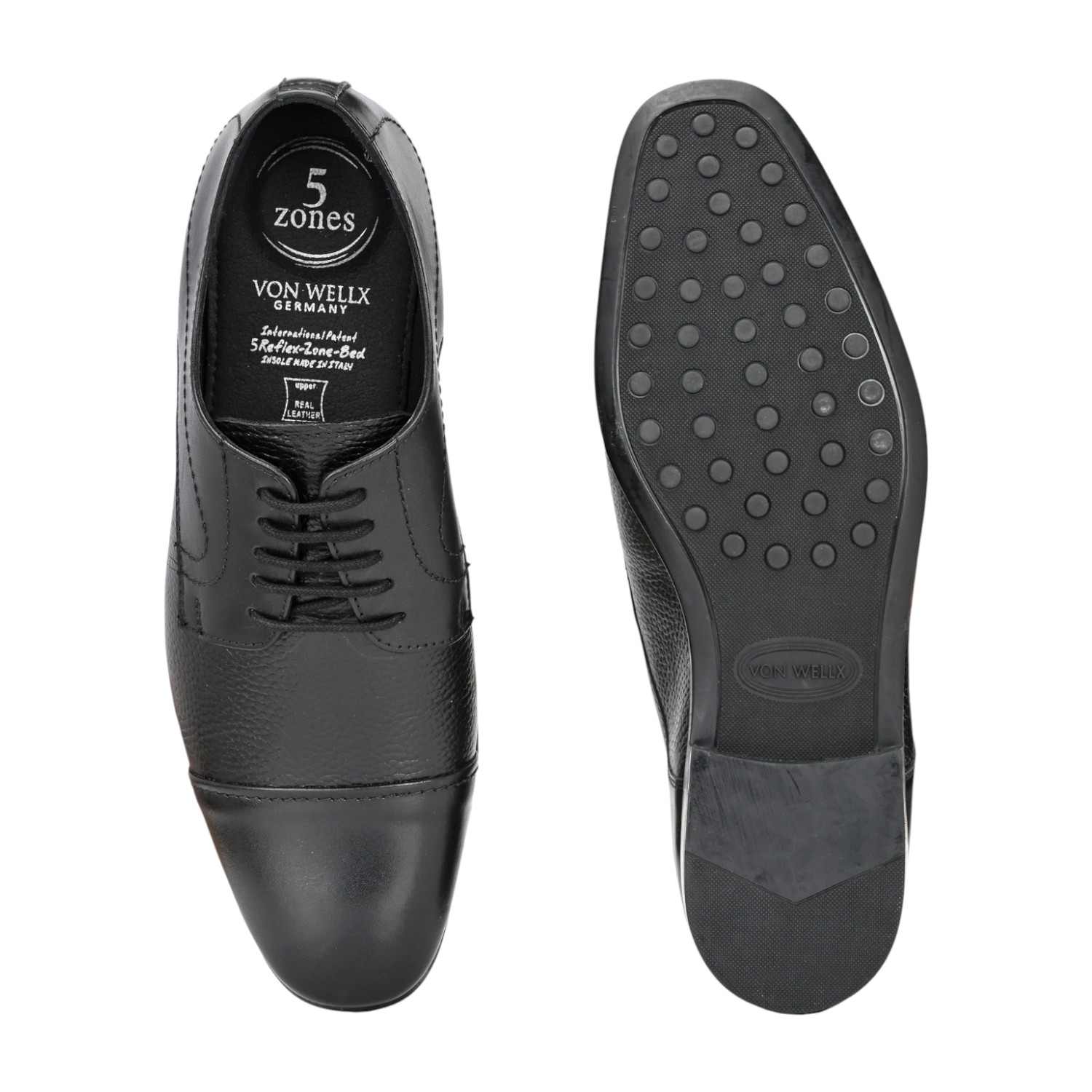 Men Black Leather Cap-Toe Formal Shoes