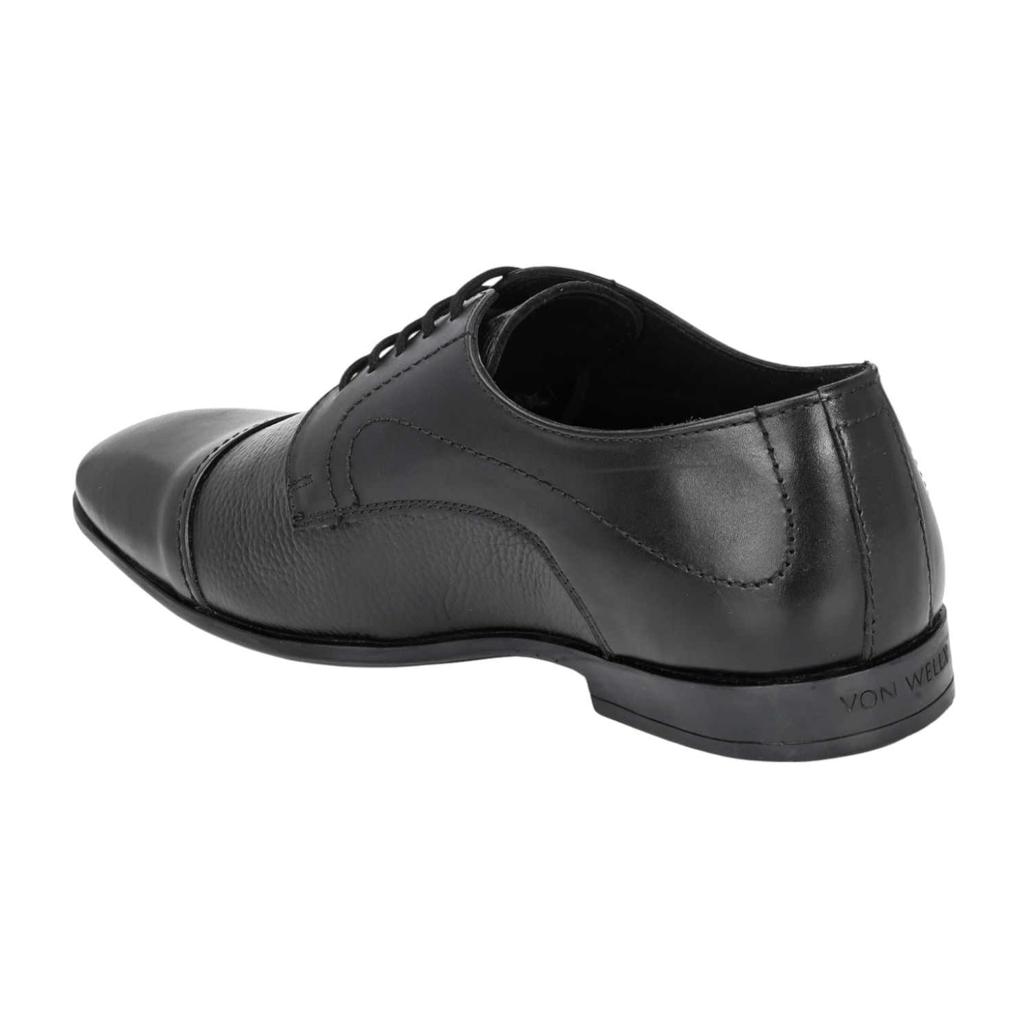 Men Black Leather Cap-Toe Formal Shoes