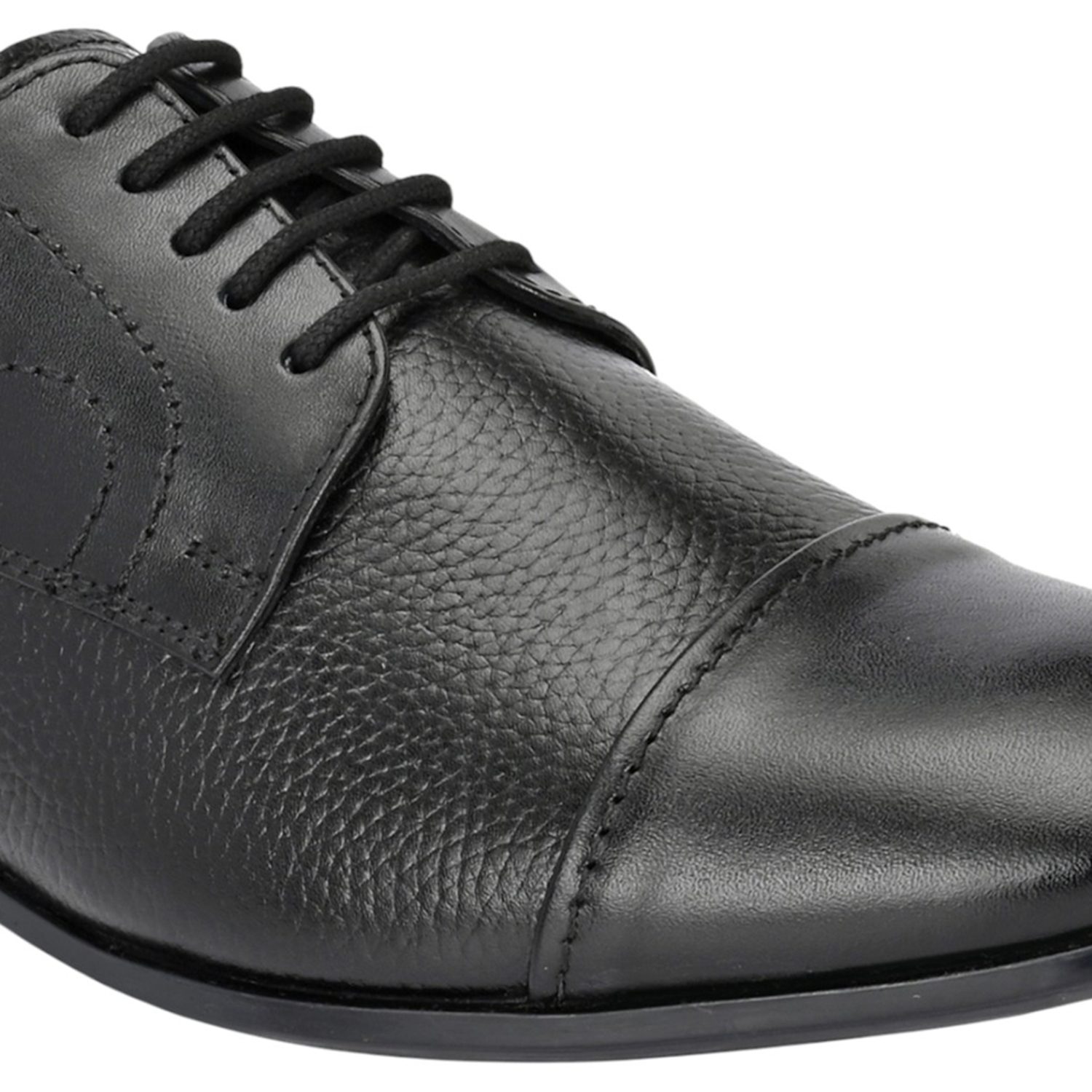Men Black Leather Cap-Toe Formal Shoes