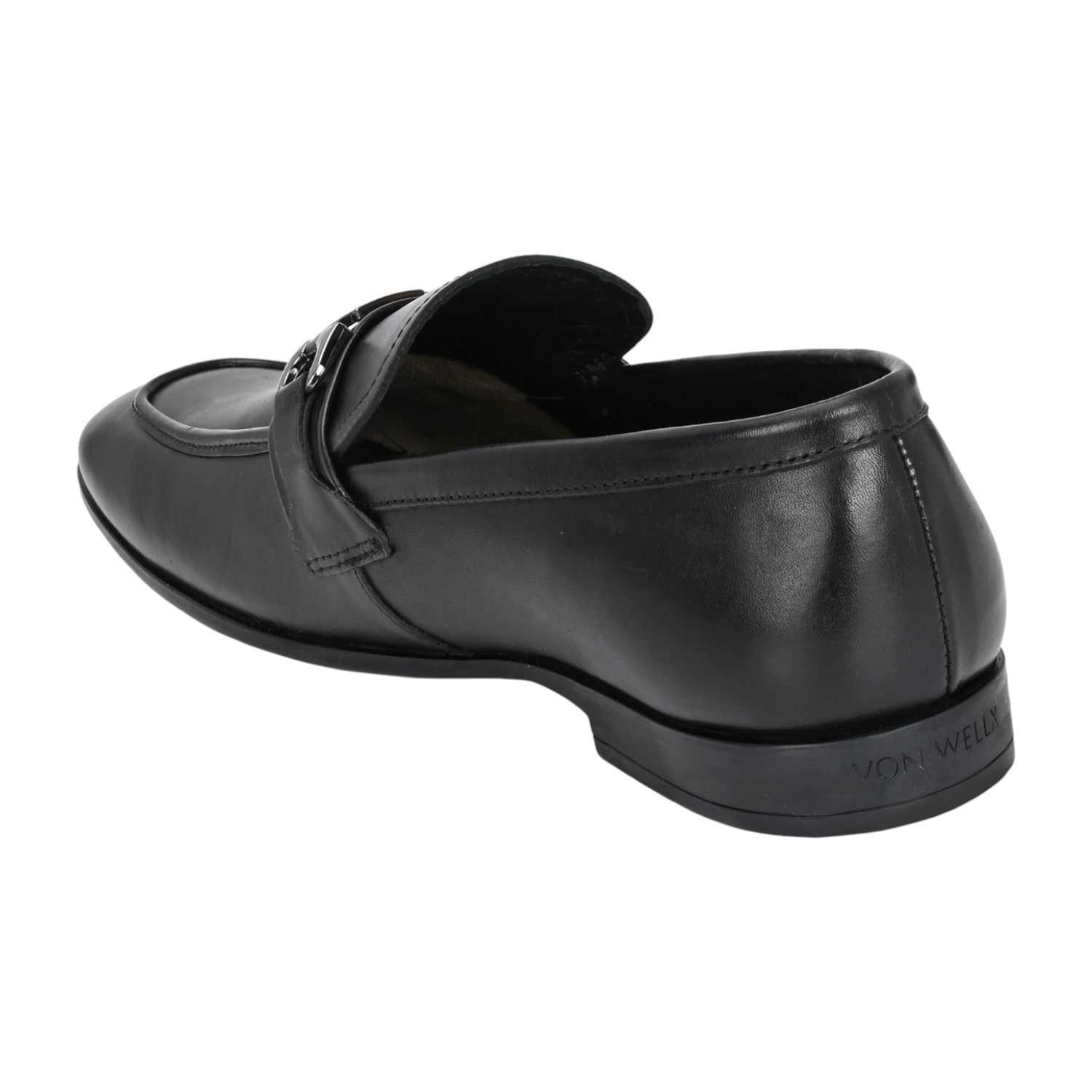 Men Black Leather Bit Loafers with Silver-Tone