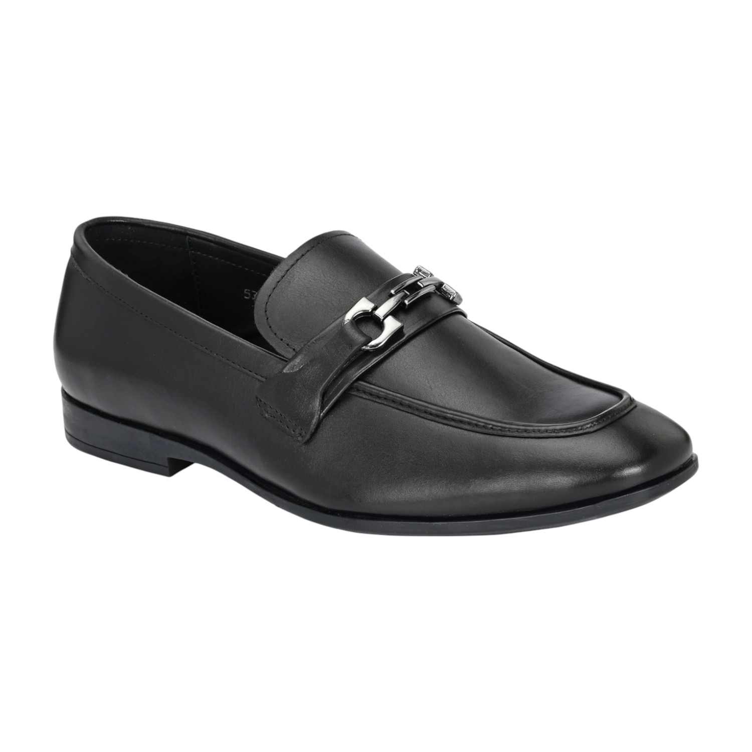 Men Black Leather Bit Loafers with Silver-Tone
