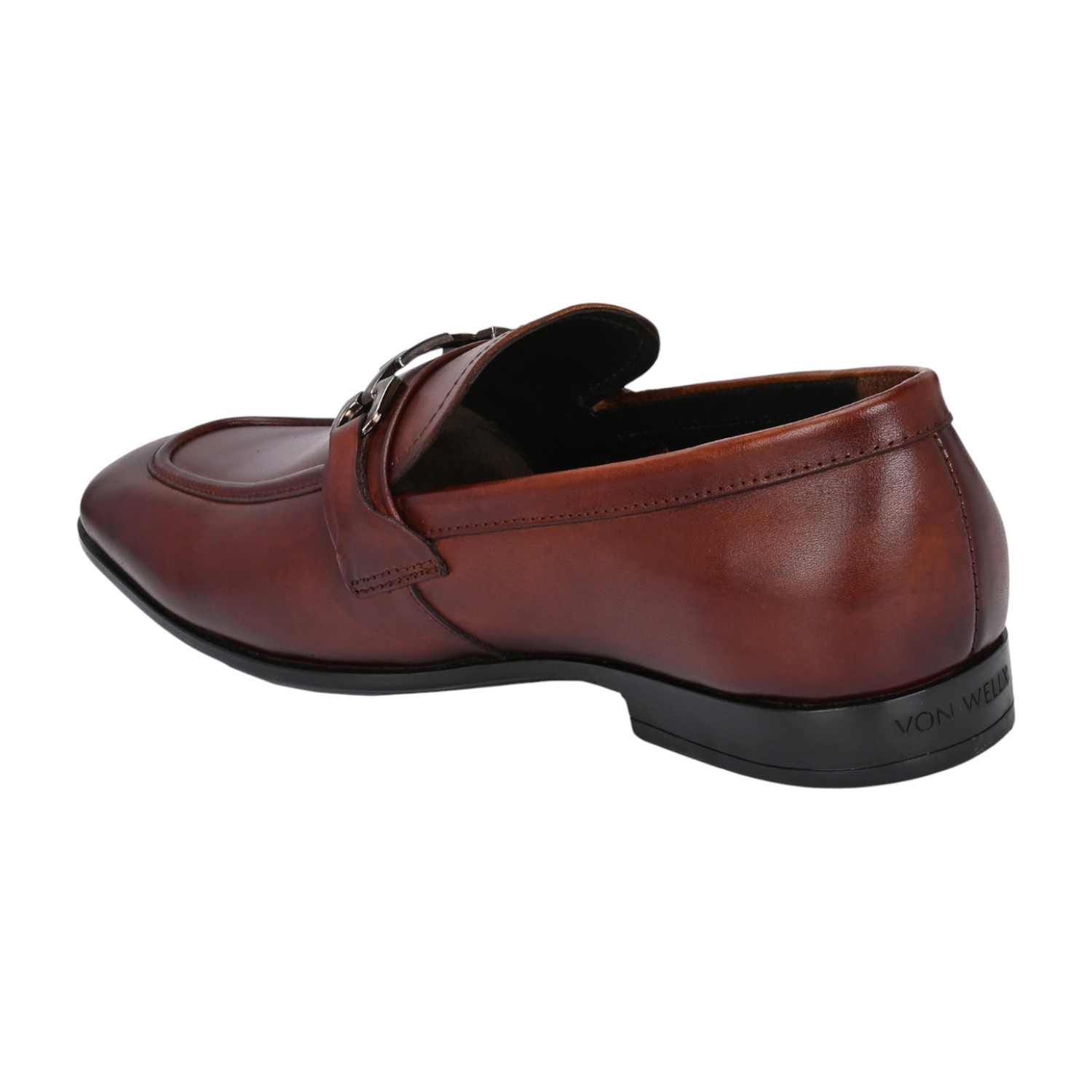Men Brown Leather Bit Loafers with Silver-Tone