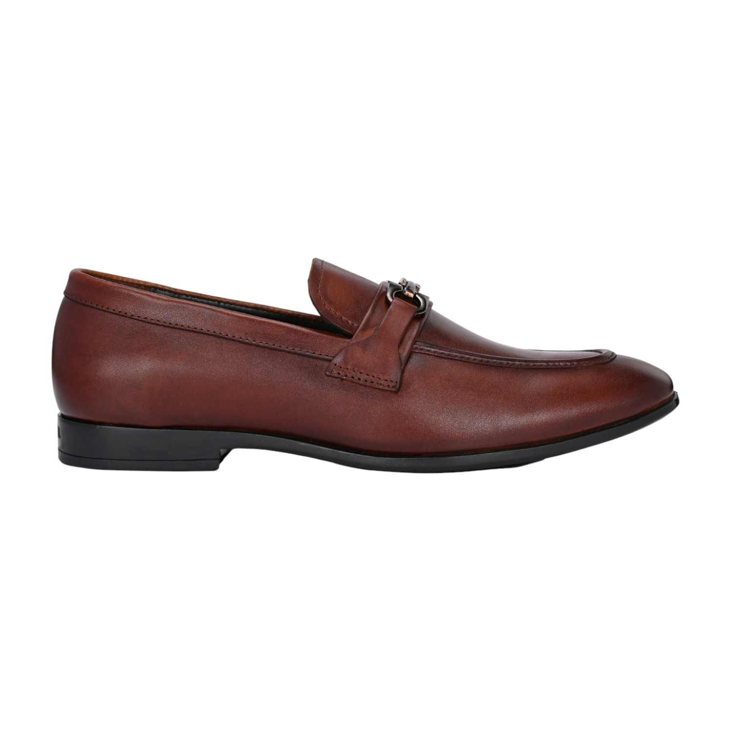 Men Brown Leather Bit Loafers with Silver-Tone
