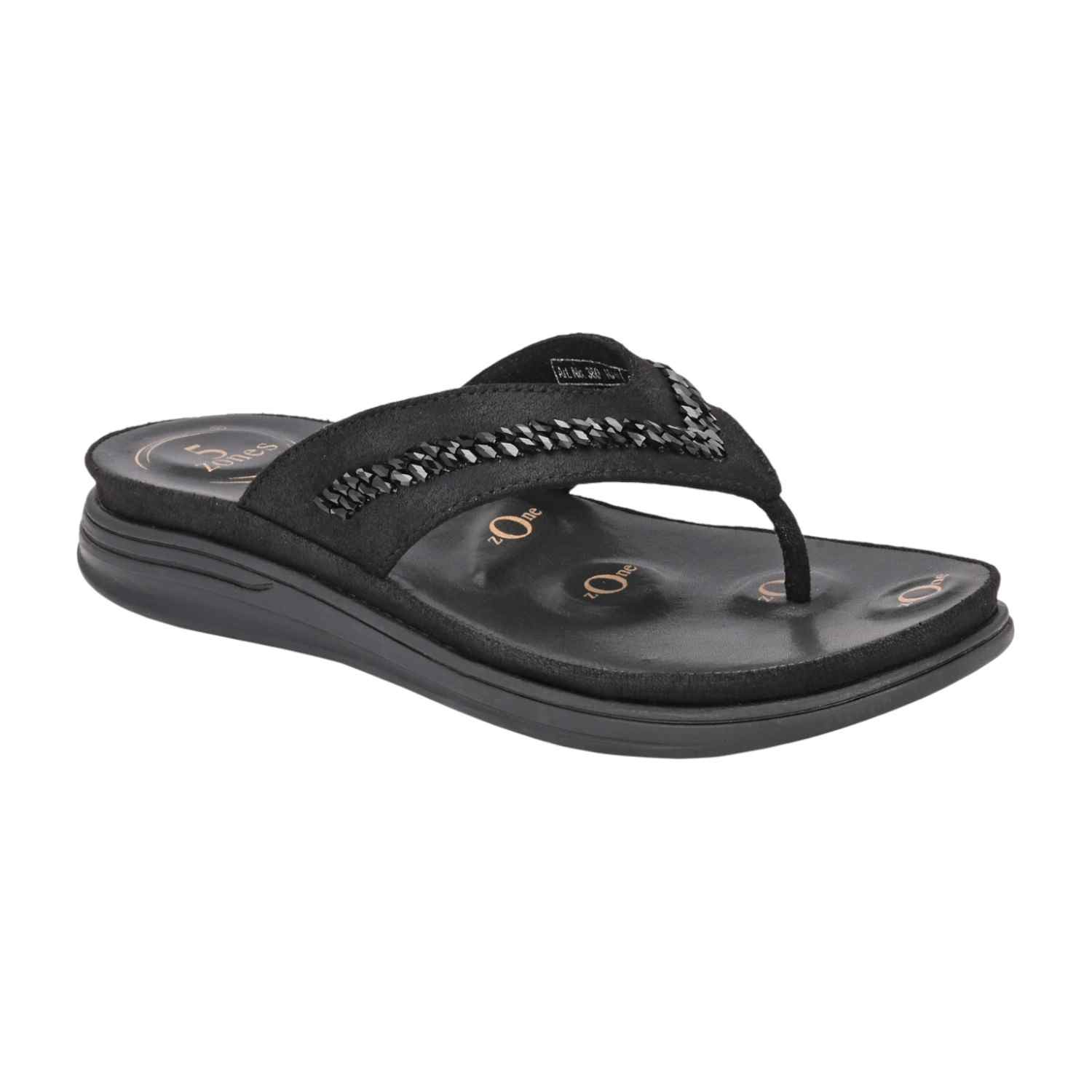 Women Black Thong Sandal with Chain-Detail Strap