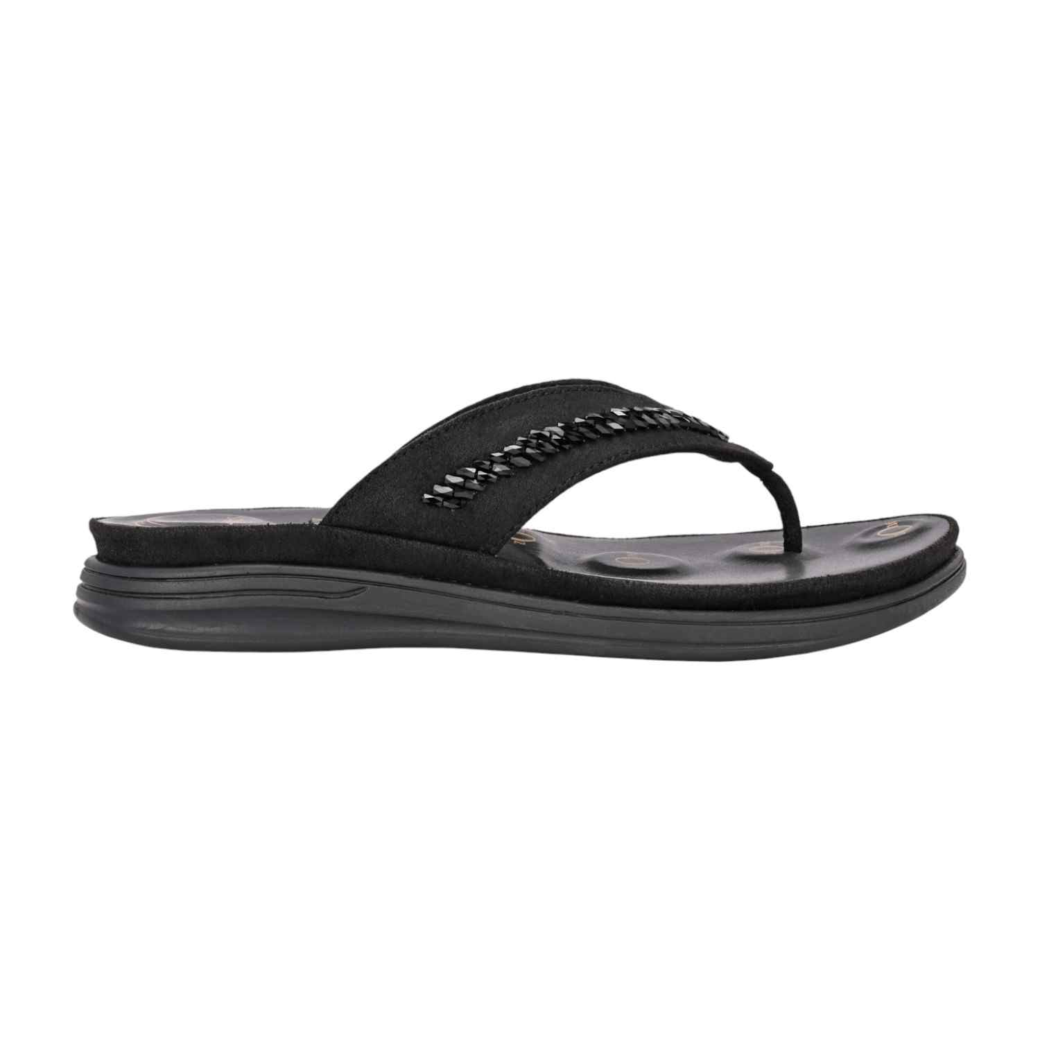 Women Black Thong Sandal with Chain-Detail Strap