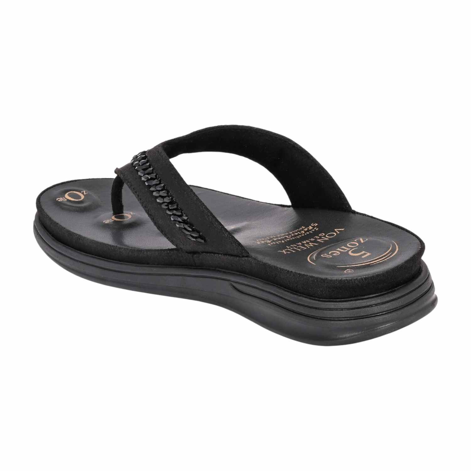 Women Black Thong Sandal with Chain-Detail Strap