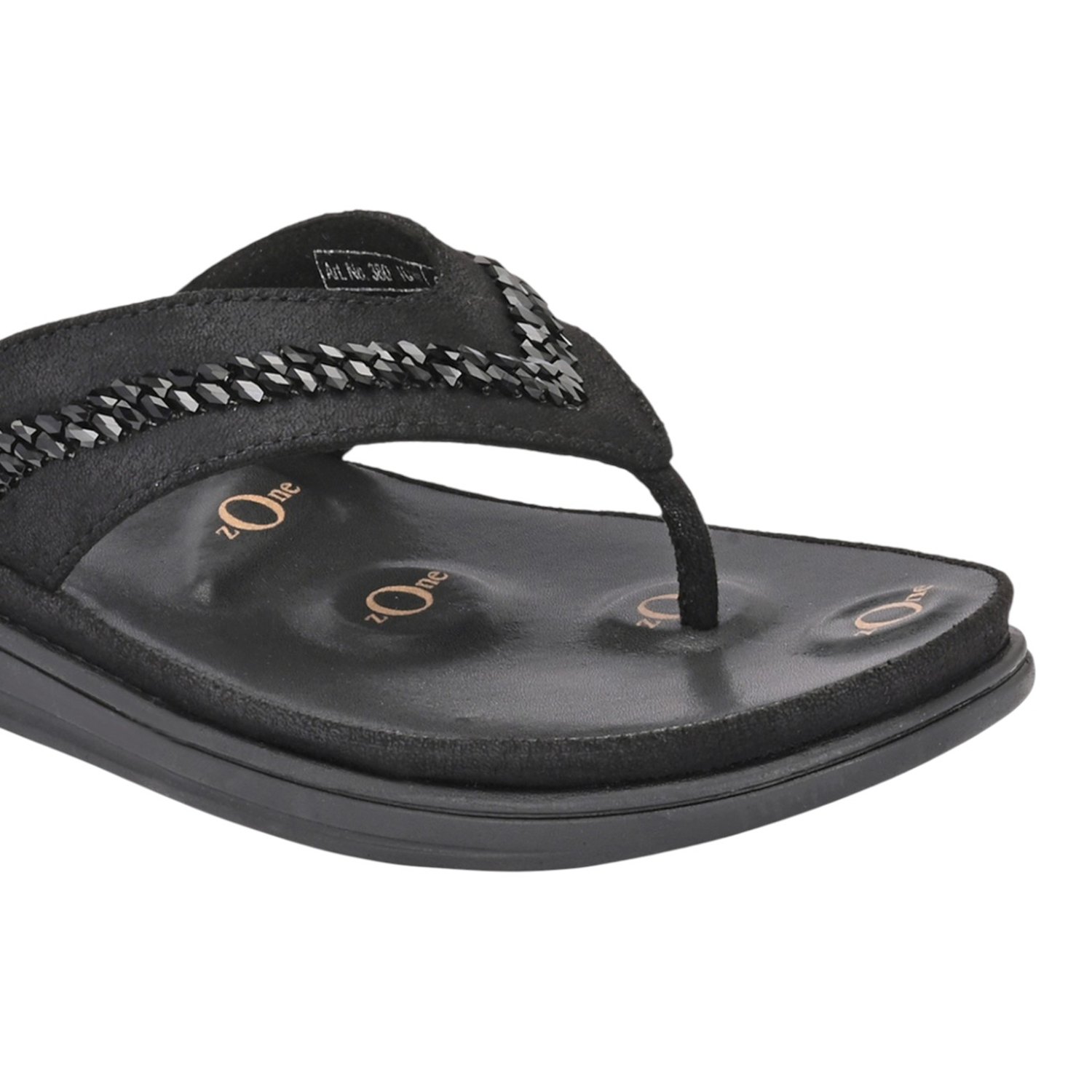 Women Black Thong Sandal with Chain-Detail Strap