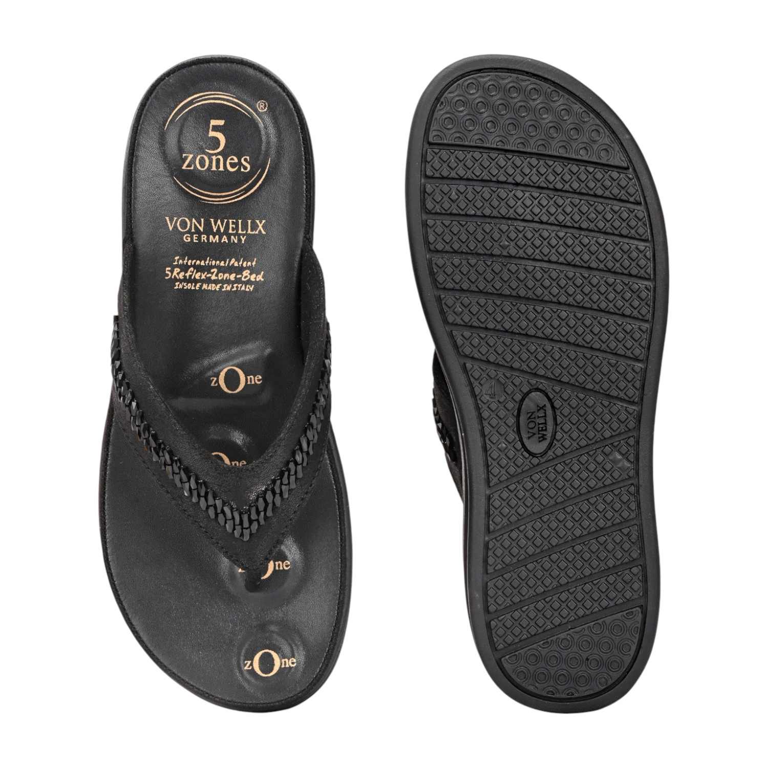 Women Black Thong Sandal with Chain-Detail Strap