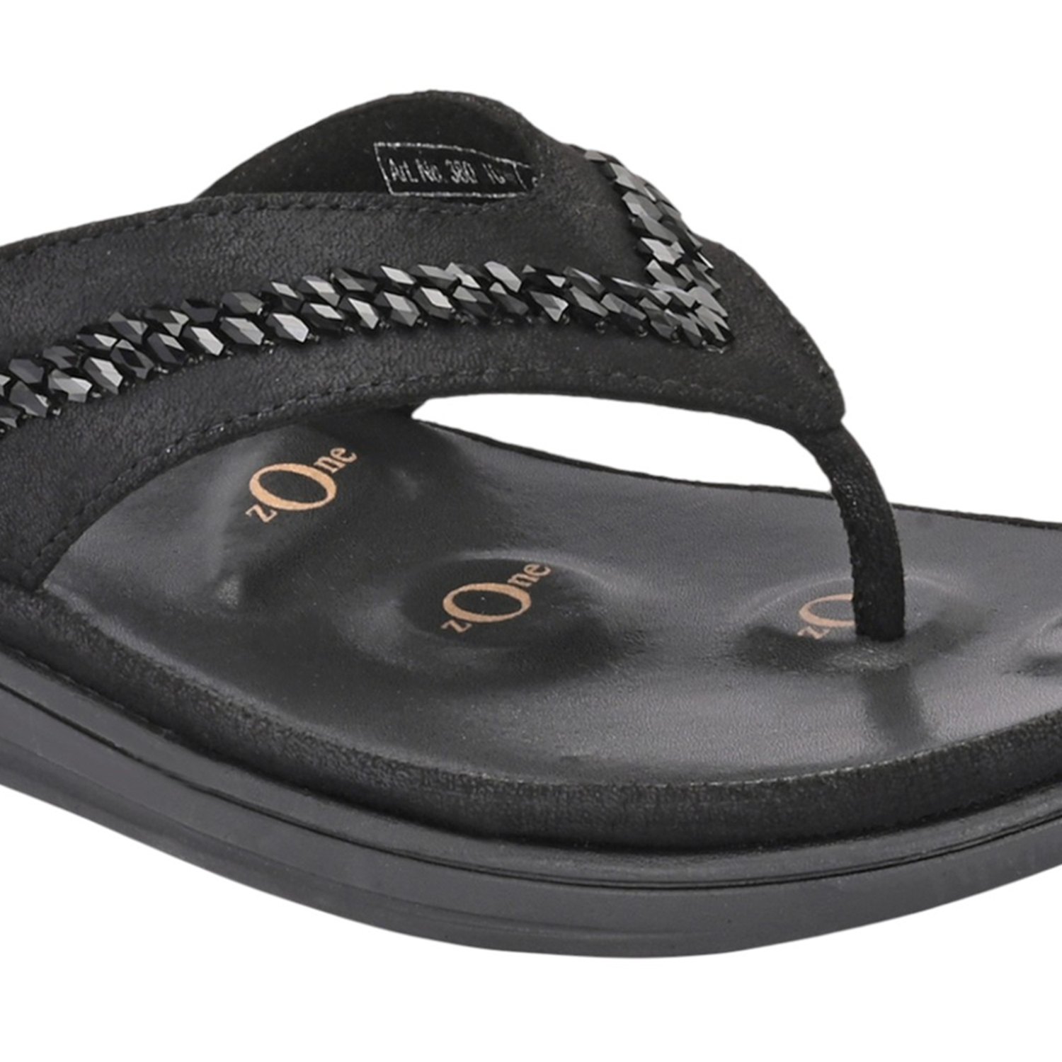 Women Black Thong Sandal with Chain-Detail Strap