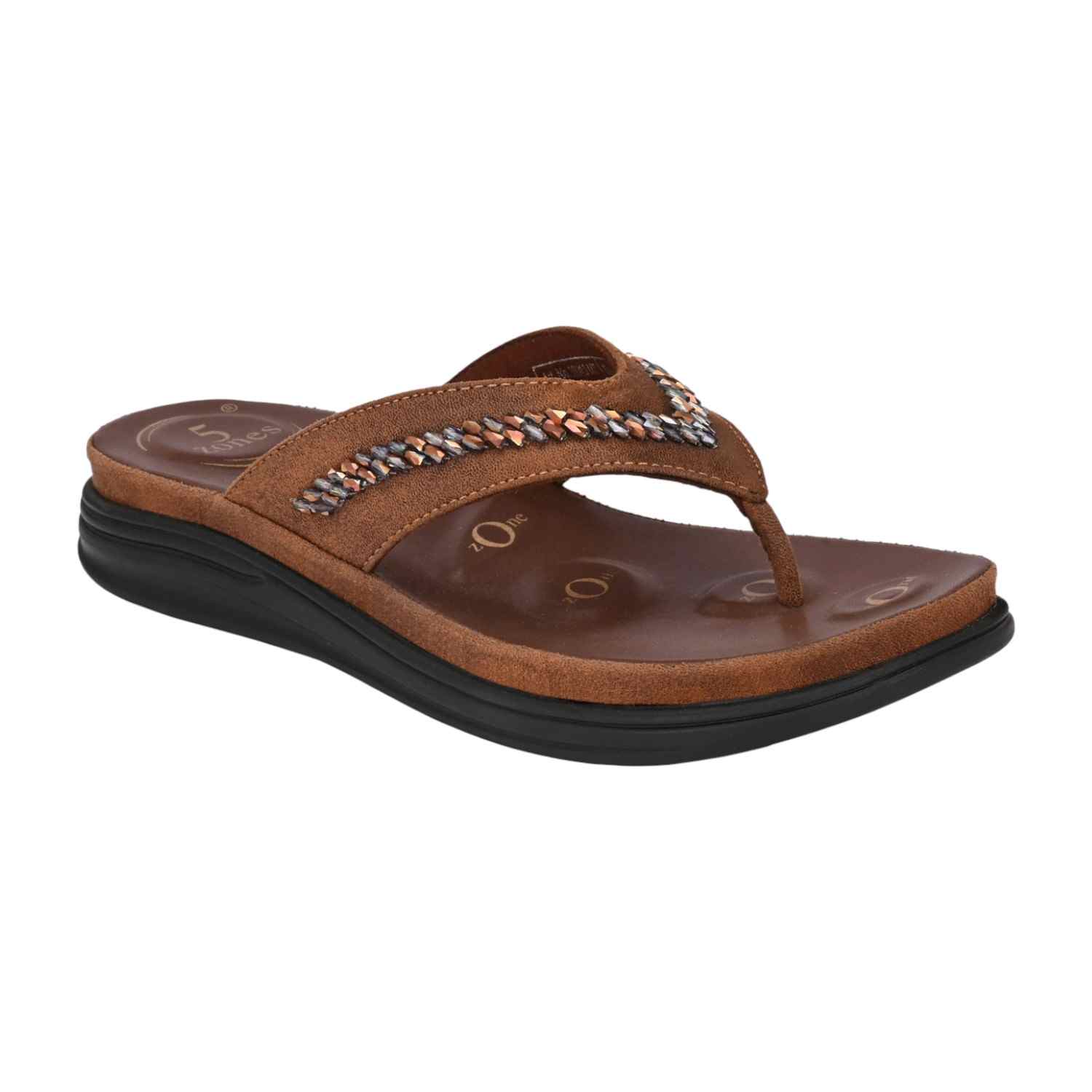 Women Brown Thong Sandal with Chain-Detail Strap