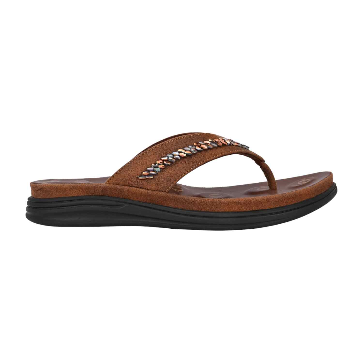 Women Brown Thong Sandal with Chain-Detail Strap