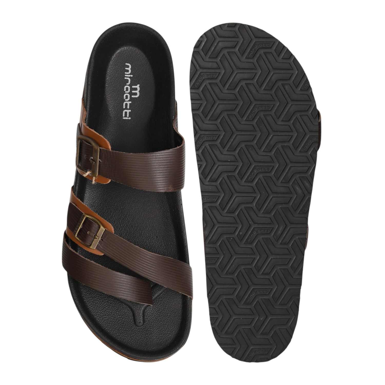 Men Rustic Tan Dual Buckle Sandals