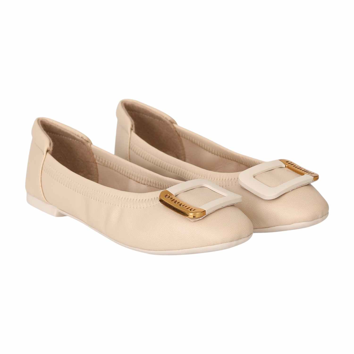 Women Beige Statement Ornament Ballerinas
