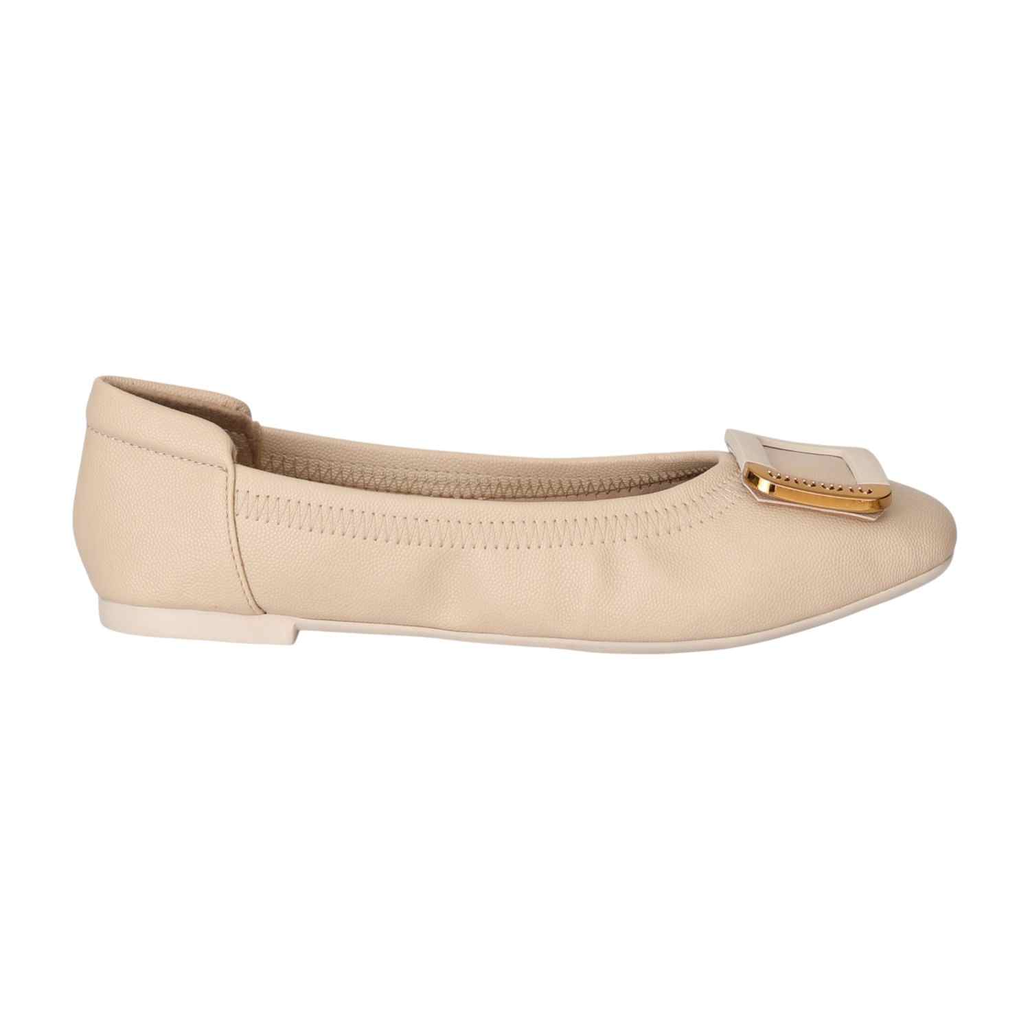 Women Beige Statement Ornament Ballerinas