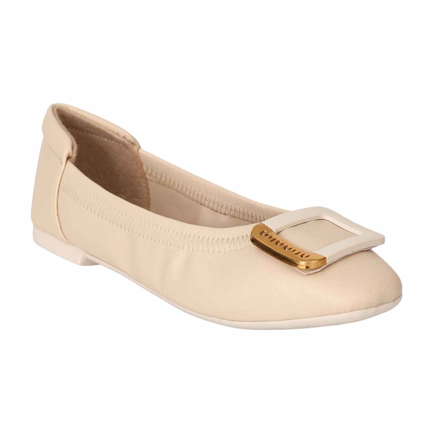 Women Beige Statement Ornament Ballerinas