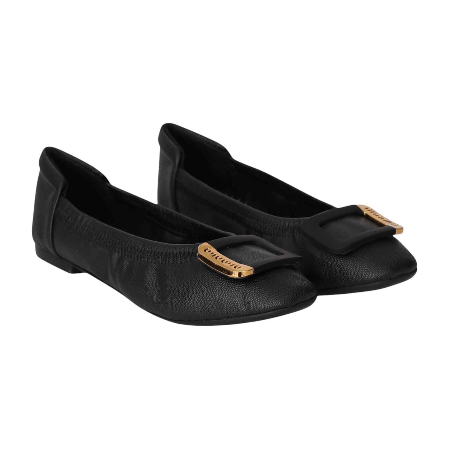 Women Black Statement Ornament Ballerinas