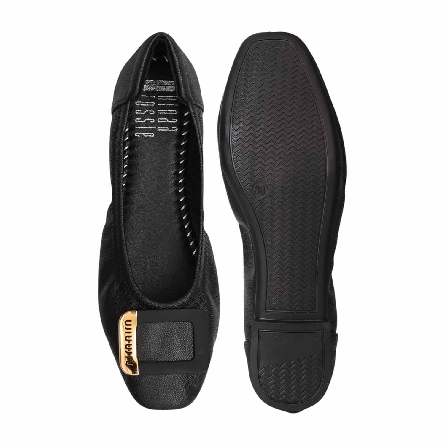 Women Black Statement Ornament Ballerinas