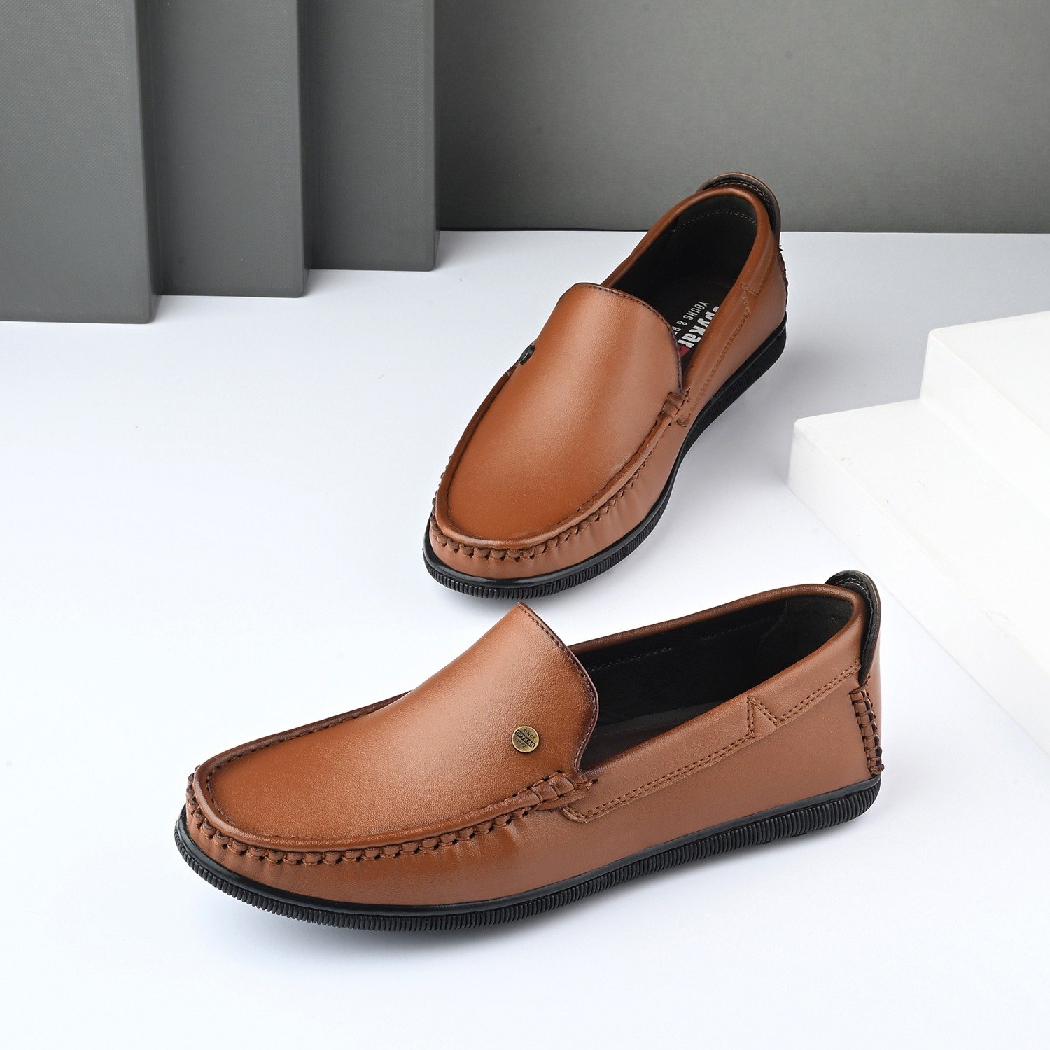 Mens Tan Slip On Loafers