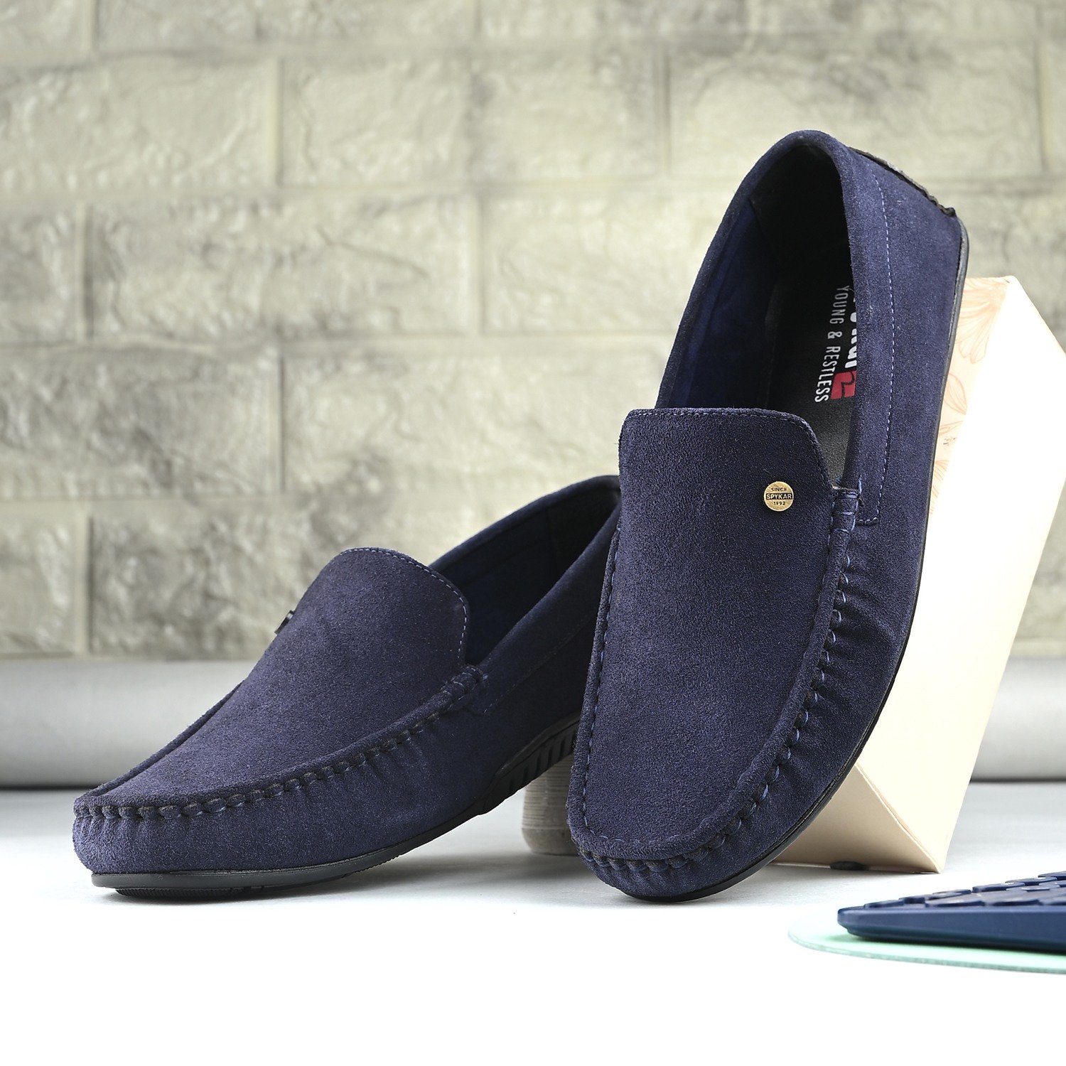 Mens Navy Slip On Loafers