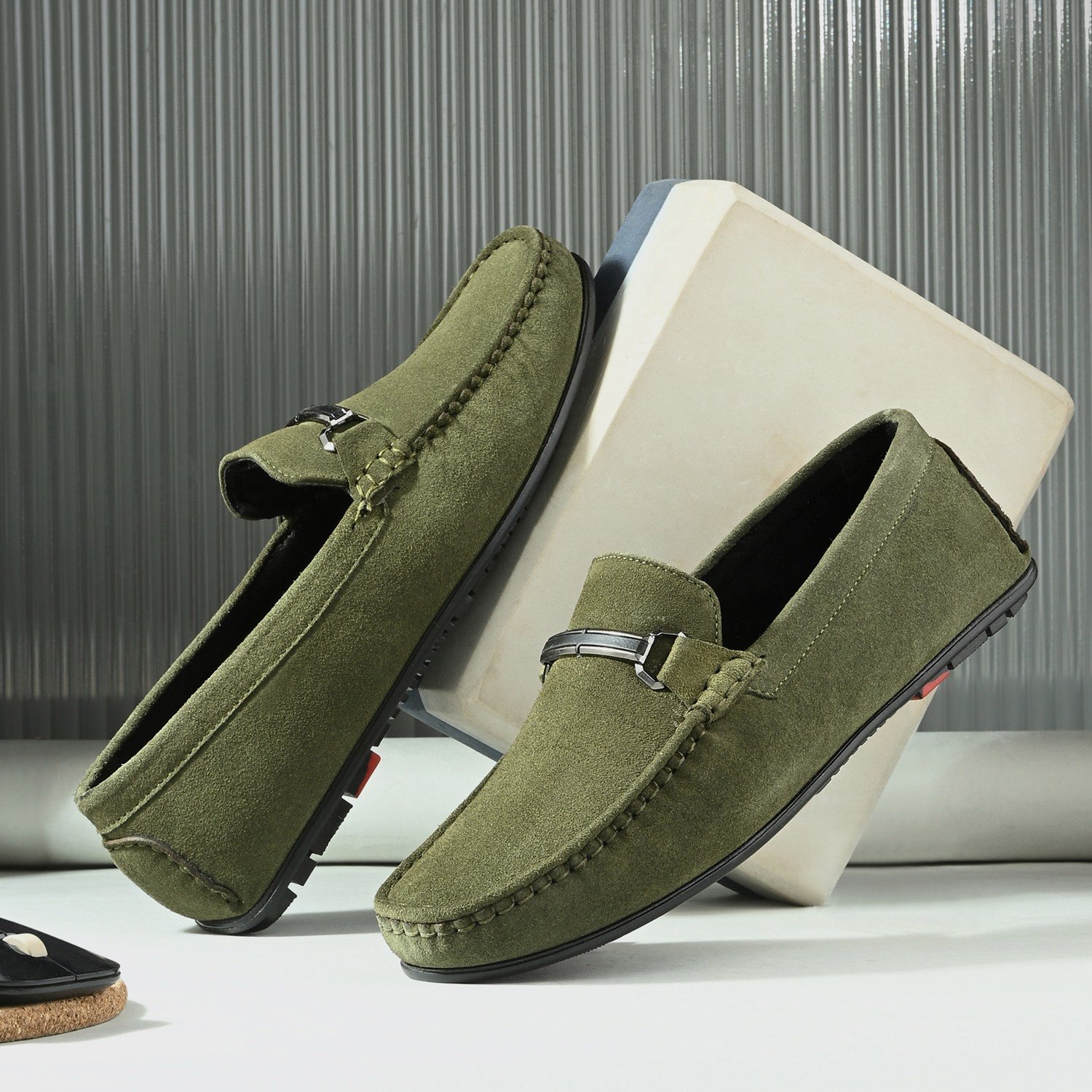 Mens Olive Slip On Loafers