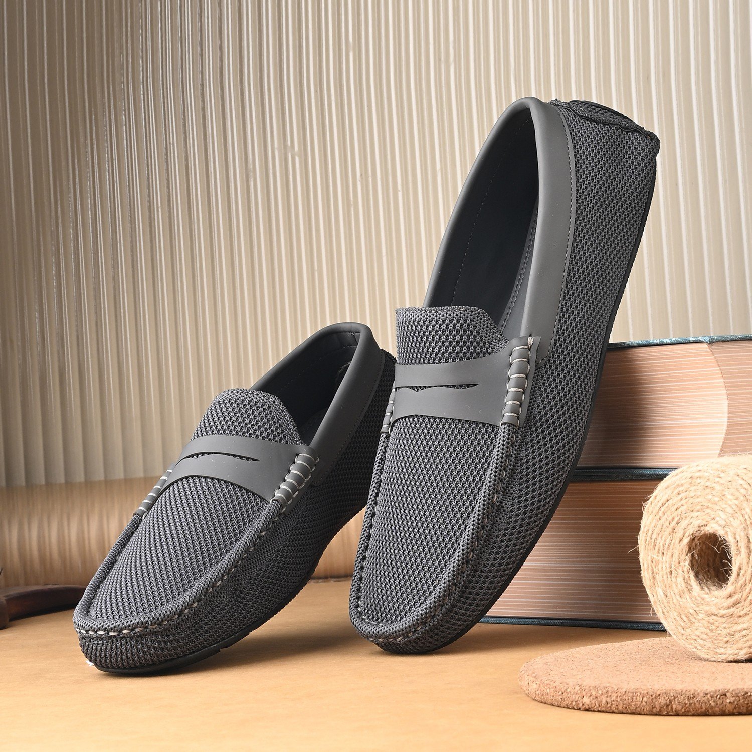 Mens Grey Slip On Loafers