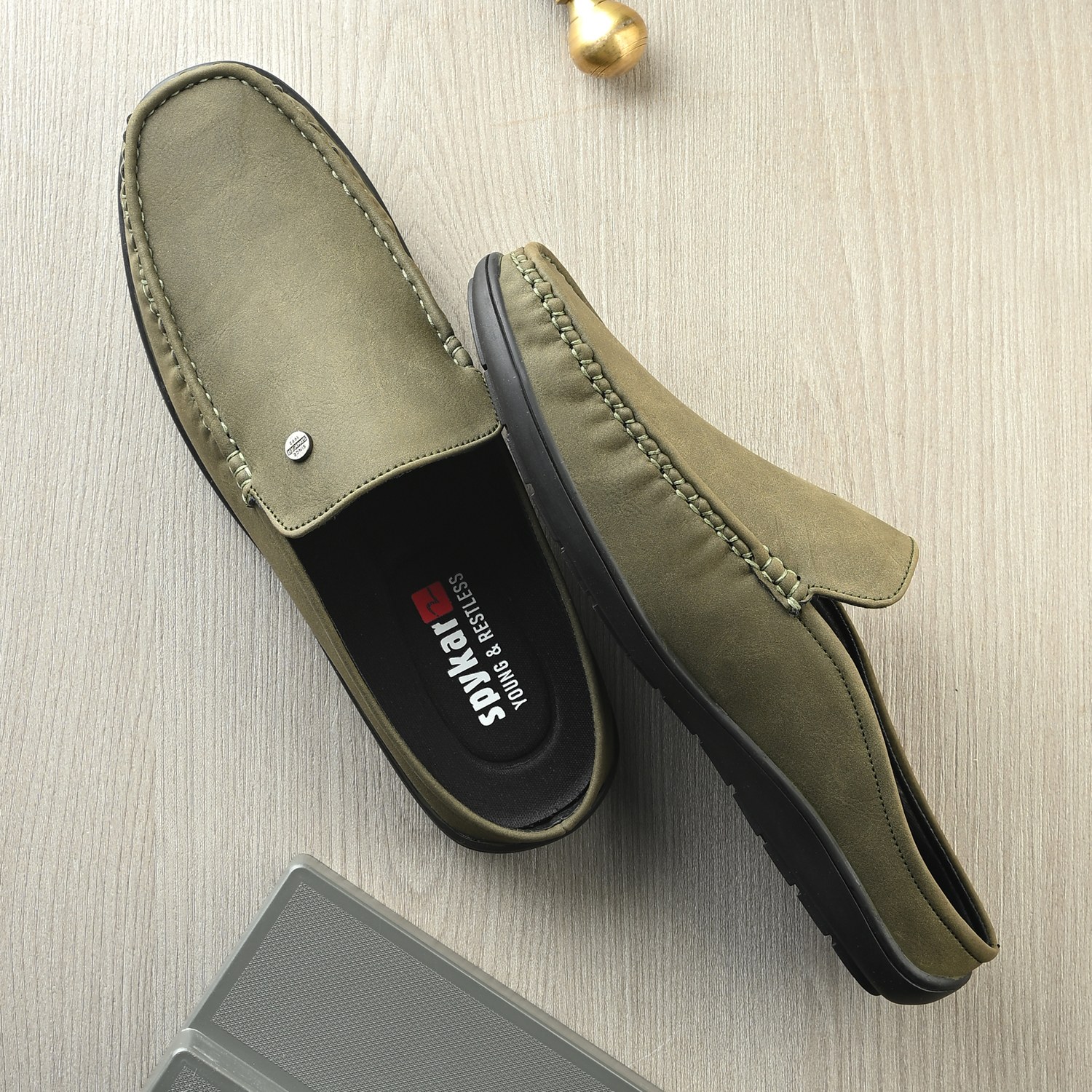 Mens Olive Slip On Loafers