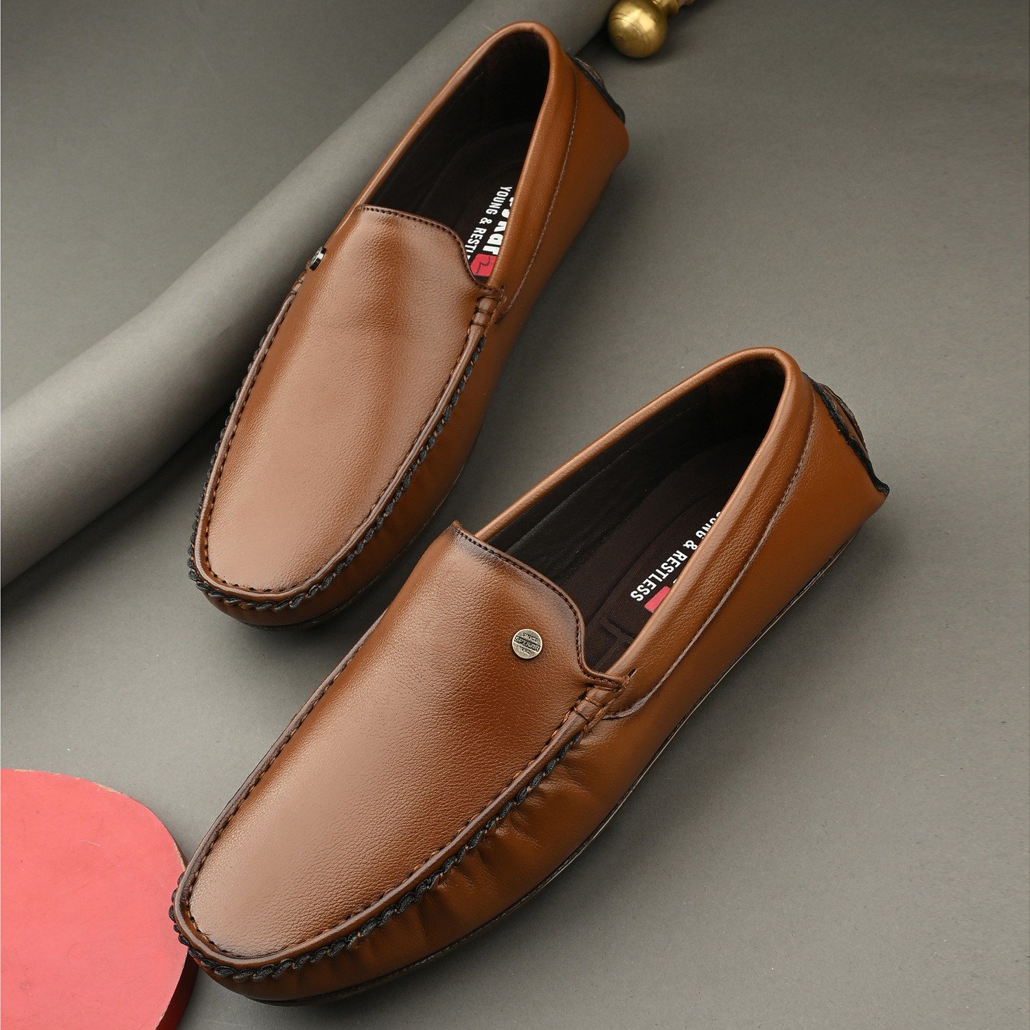Mens Tan Slip On Loafers