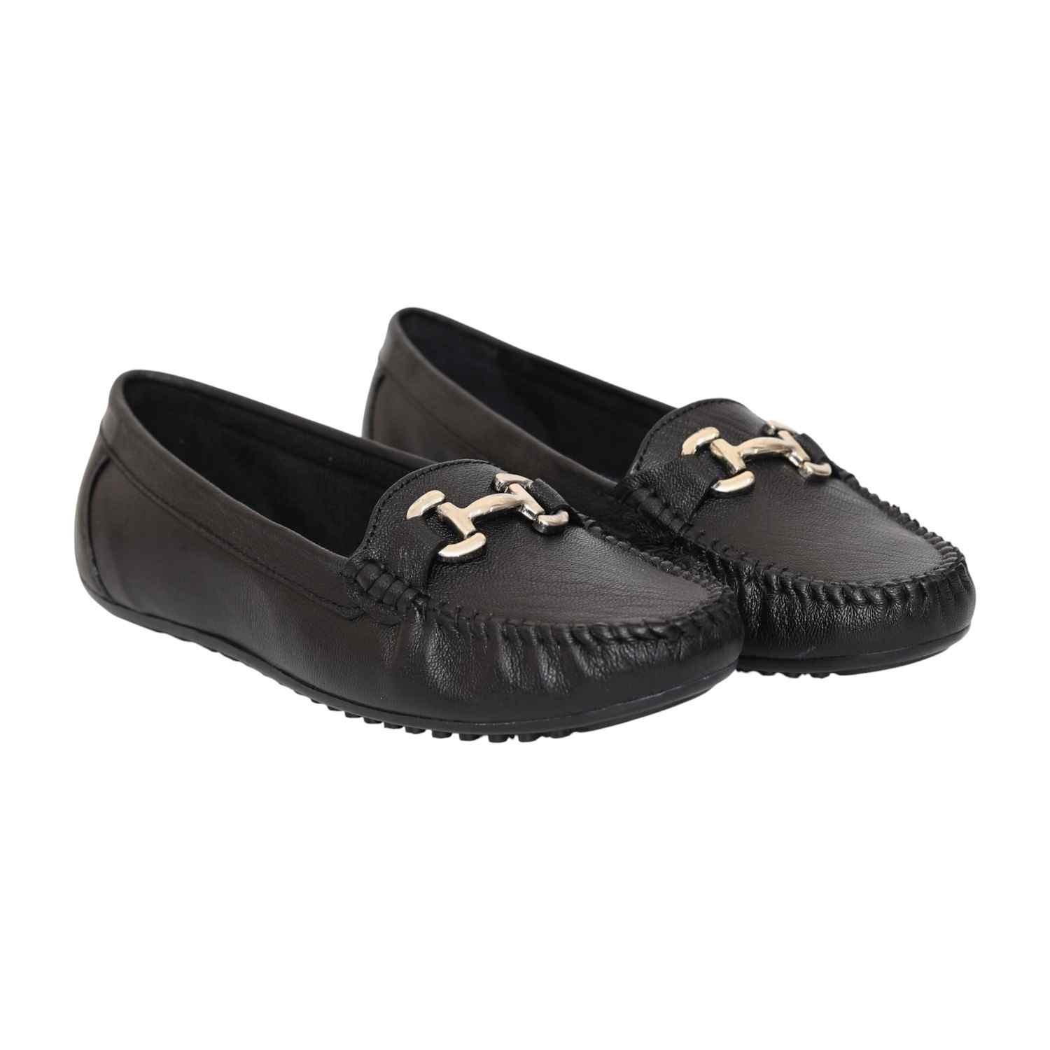Women Black Buckled Moccassins