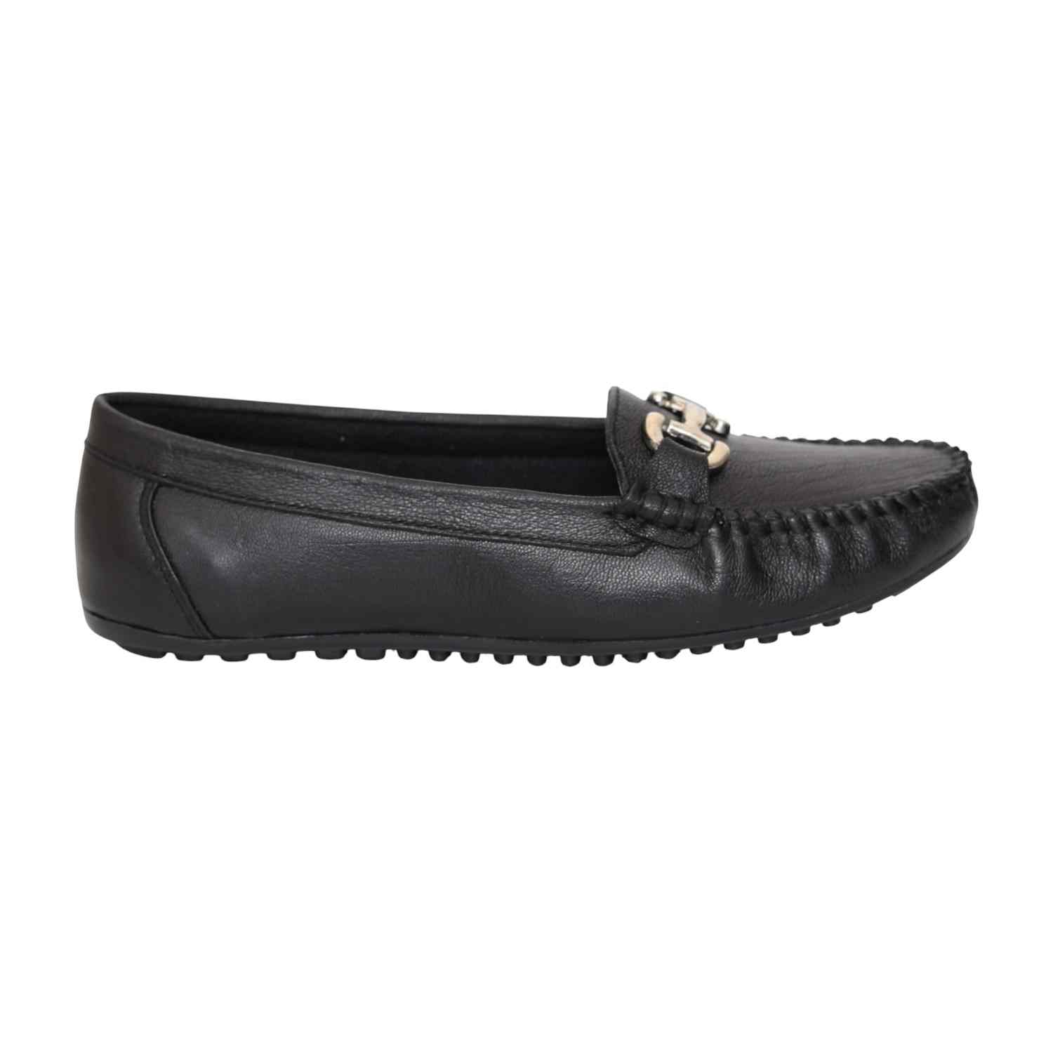 Women Black Buckled Moccassins