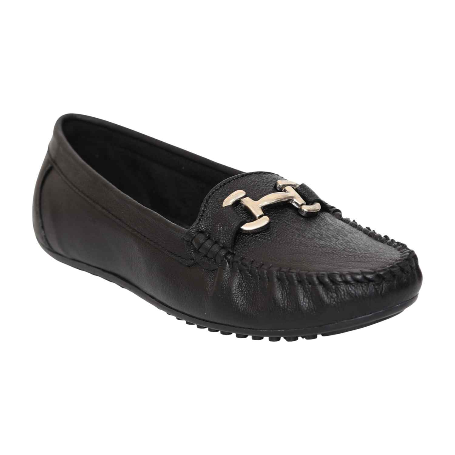 Women Black Buckled Moccassins