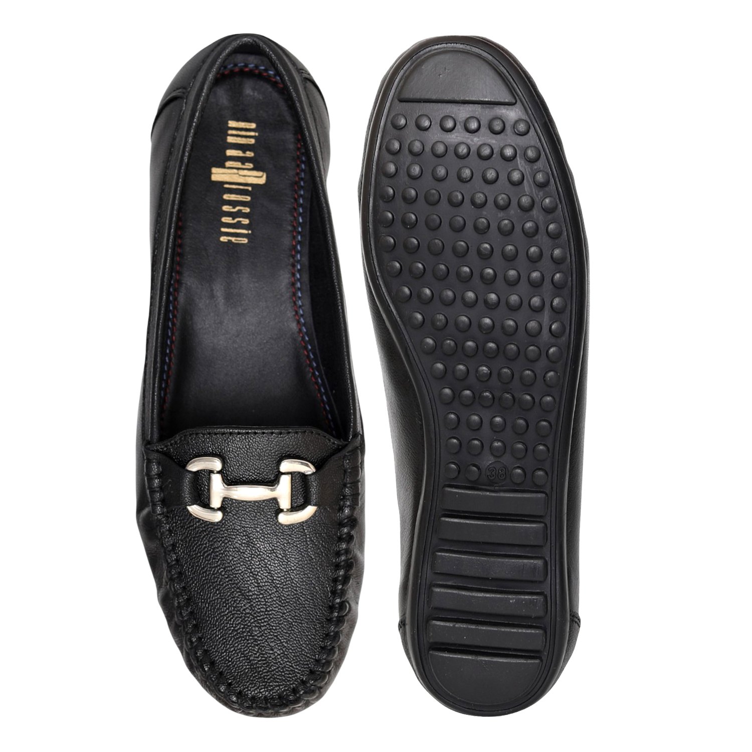 Women Black Buckled Moccassins