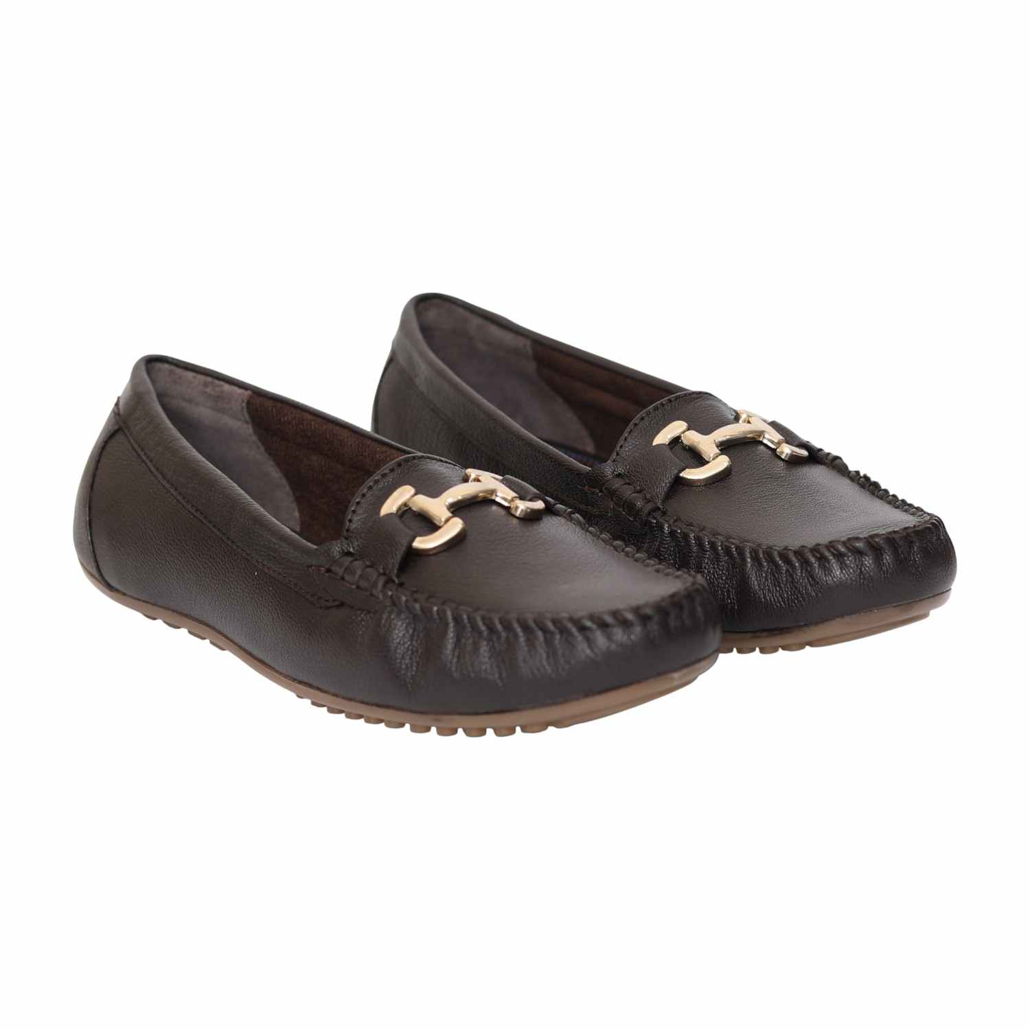 Women Brown Buckled Moccassins