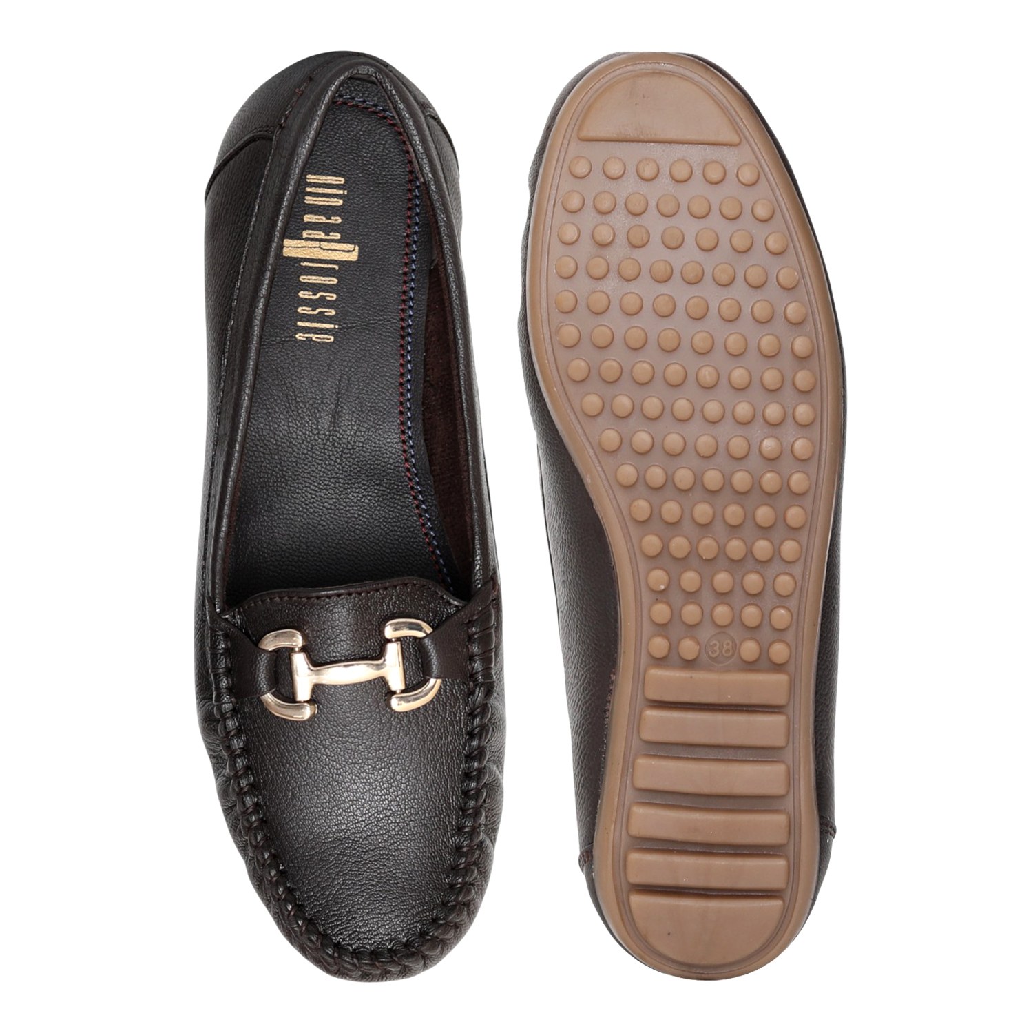 Women Brown Buckled Moccassins